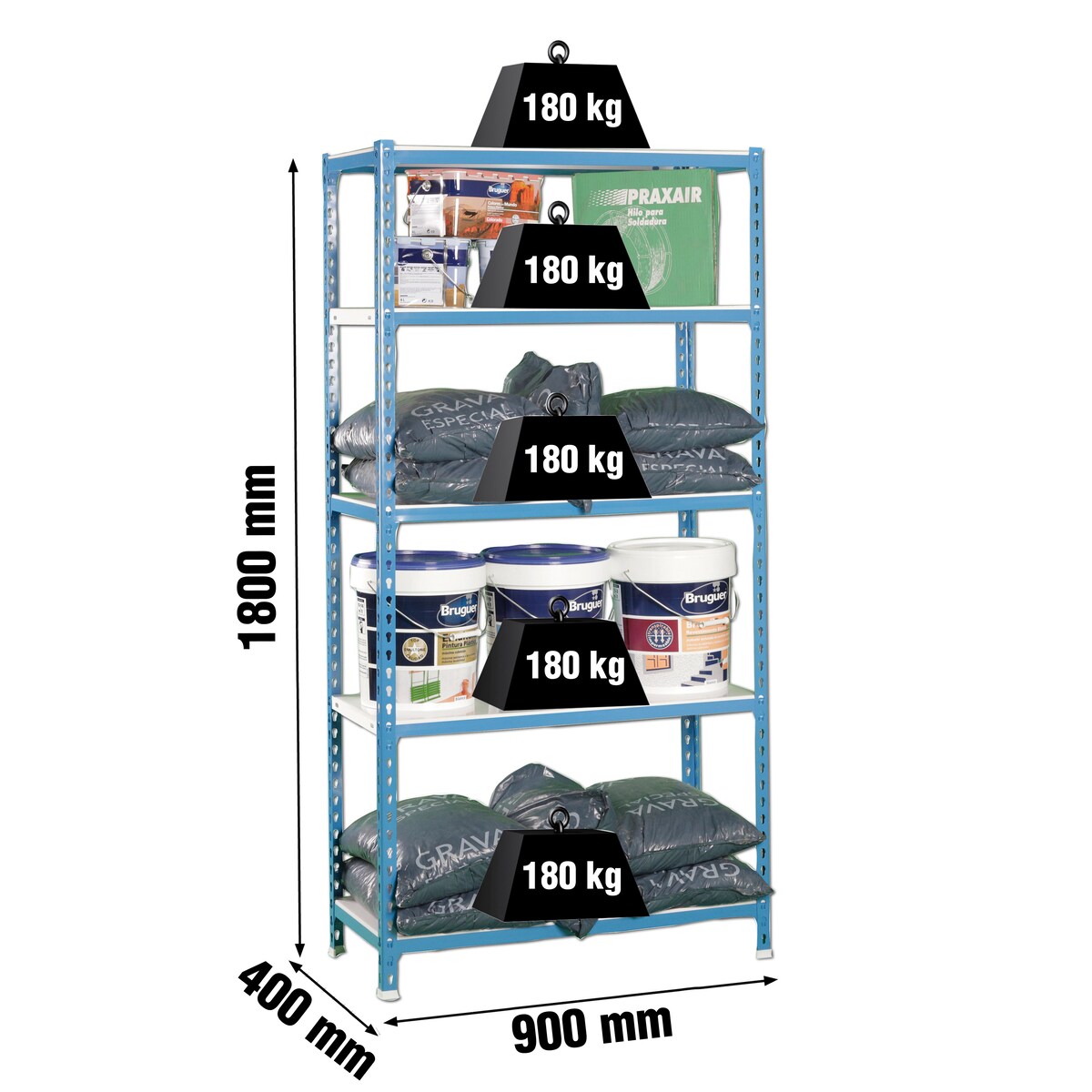Estantería metálica  SIMONCLICK 5 Estantes Azul / Blanco-4