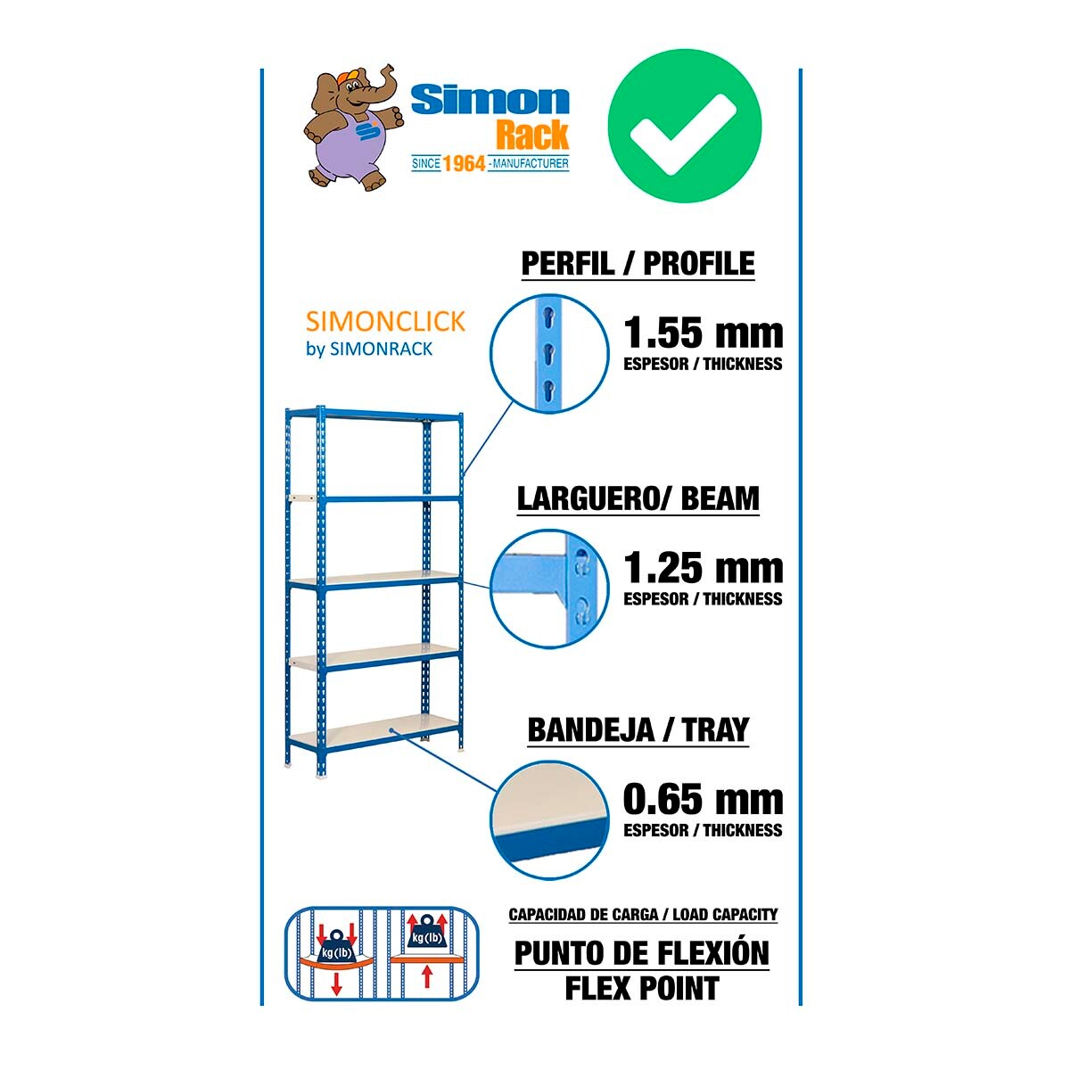 Estantería metálica  SIMONCLICK 5 Estantes Azul / Blanco-6