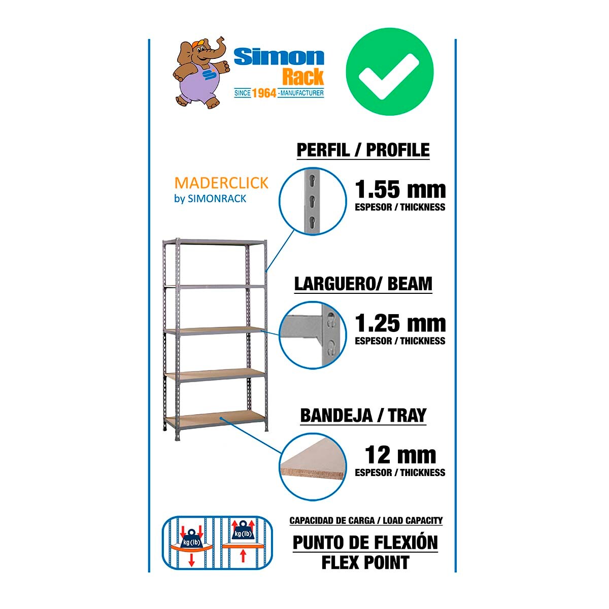 Estantería metálica  MADERCLICK 5 Estantes Gris / Madera-6