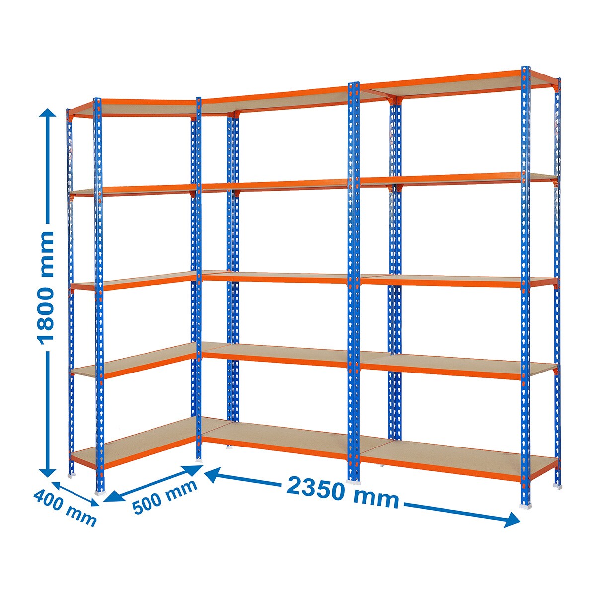 Pack 3 estanterías metálicas sin tornillos Maderclick 5/400 Azul / Naranja-5