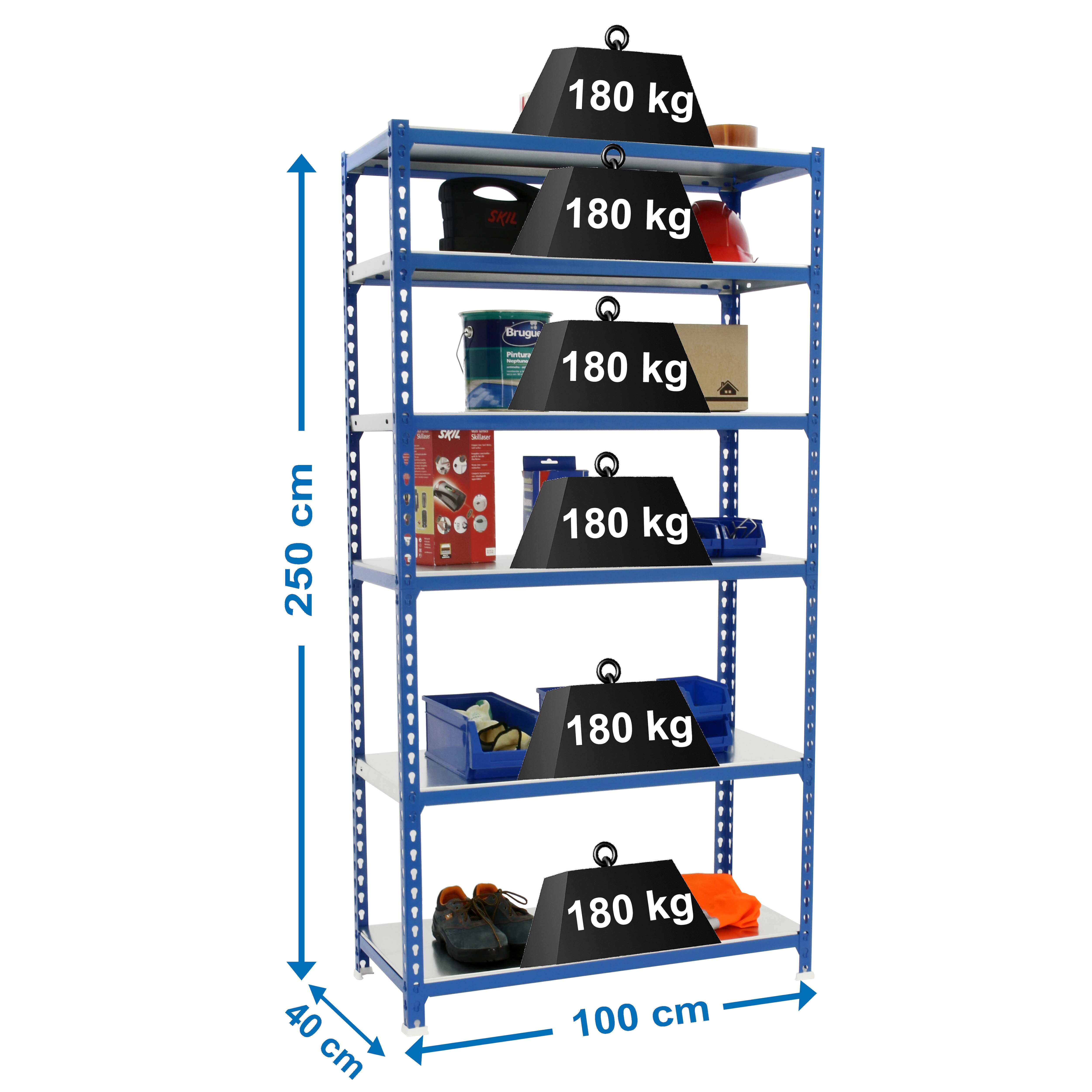 Estantería metálica SIMONCLICK 6 Estantes Azul / Galvanizado-2