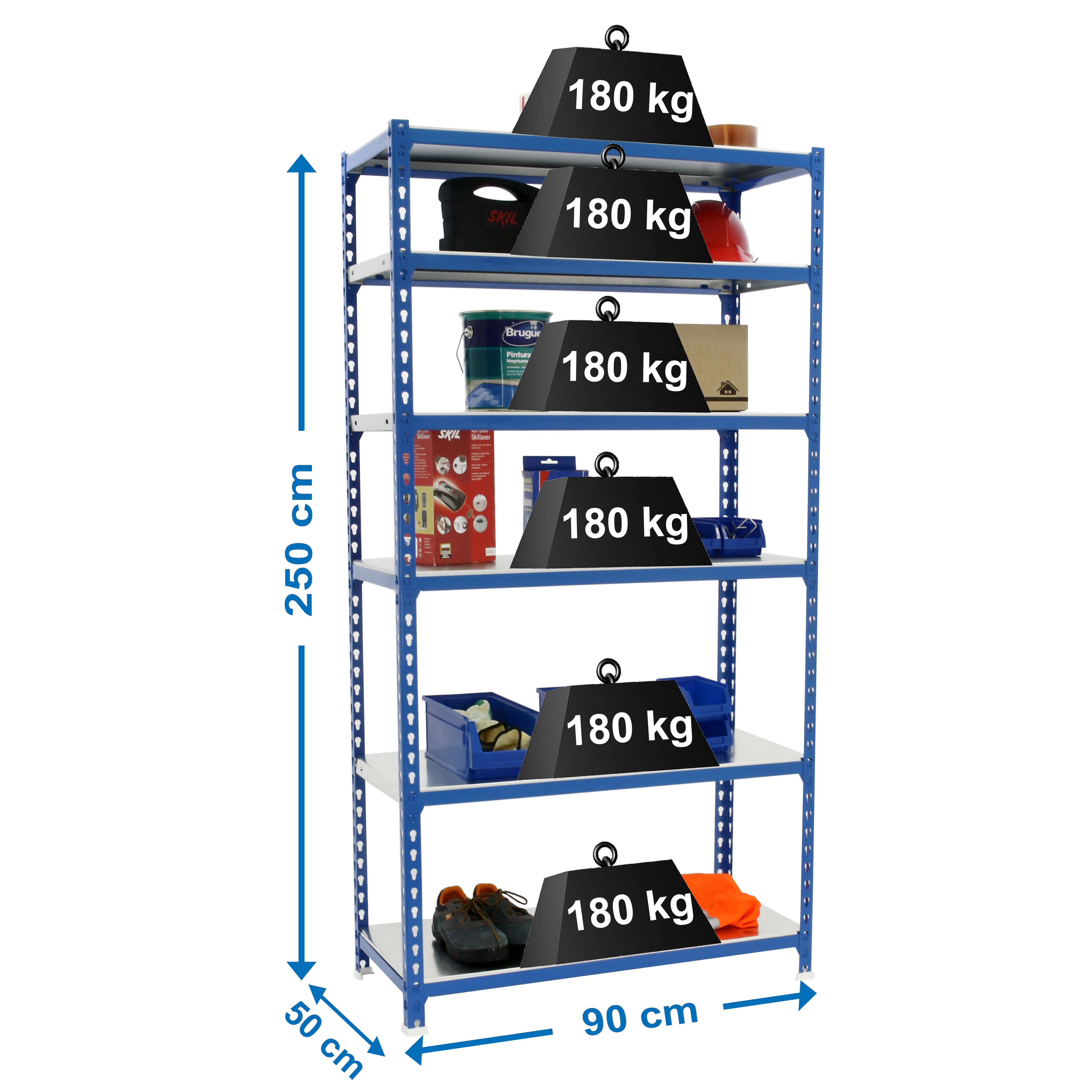 Estantería metálica SIMONCLICK 6 Estantes Azul / Galvanizado-2