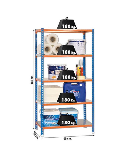 Estantería metálica SIMONCLICK 5 Estantes Azul / Naranja / Galvanizado-2