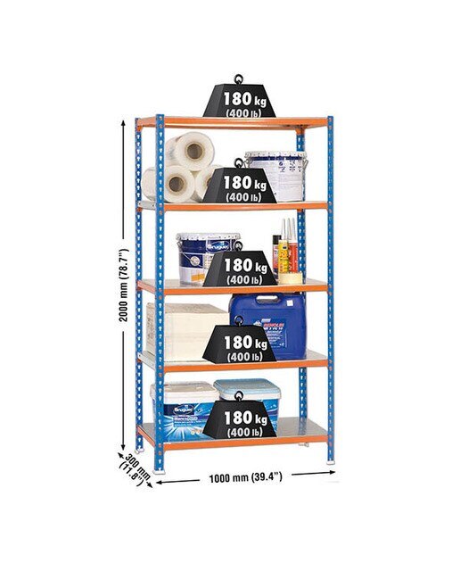 Estantería metálica SIMONCLICK 5 Estantes Azul / Naranja / Galvanizado-2