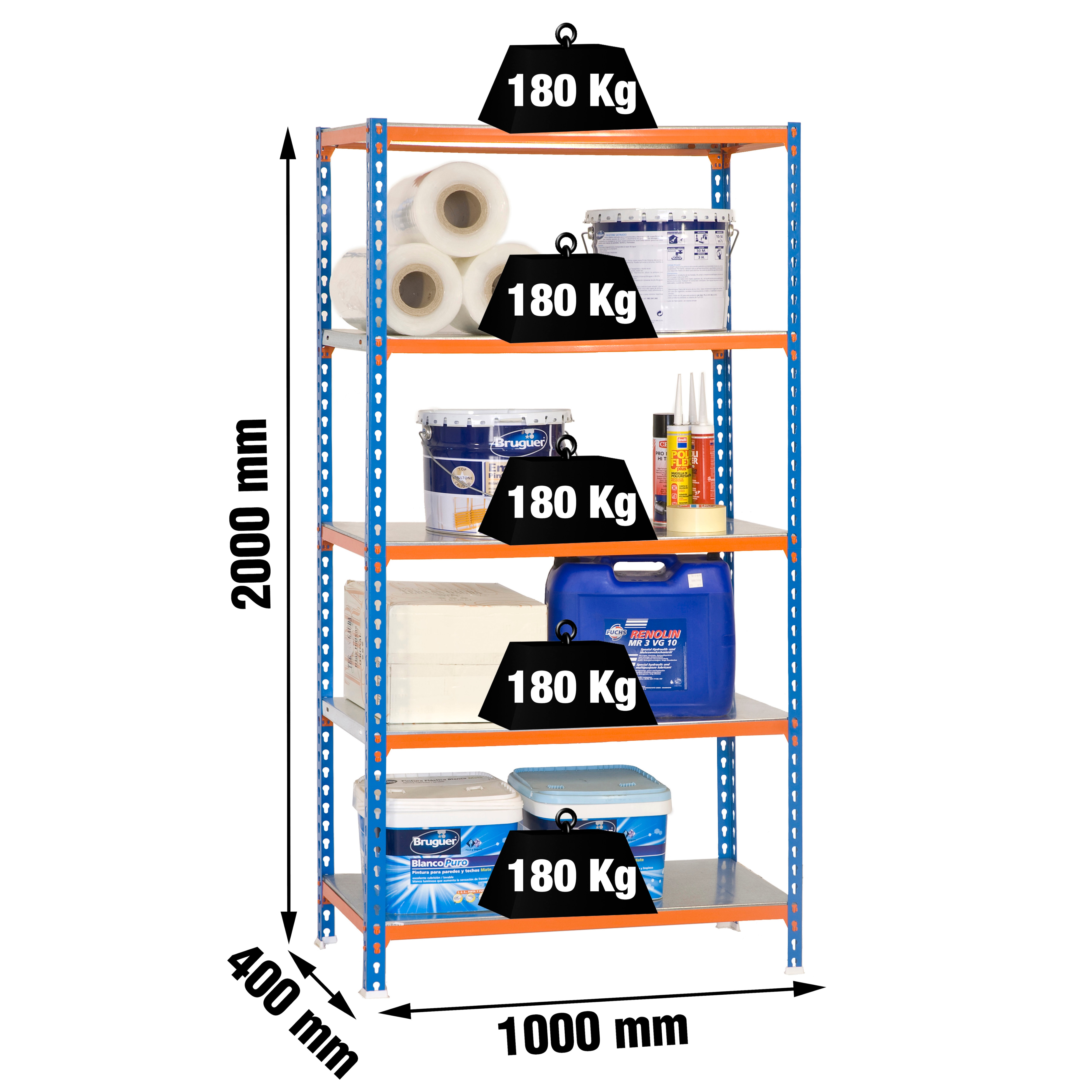 Estantería metálica  SIMONCLICK 5 Estantes Azul / Naranja / Galvanizado-2