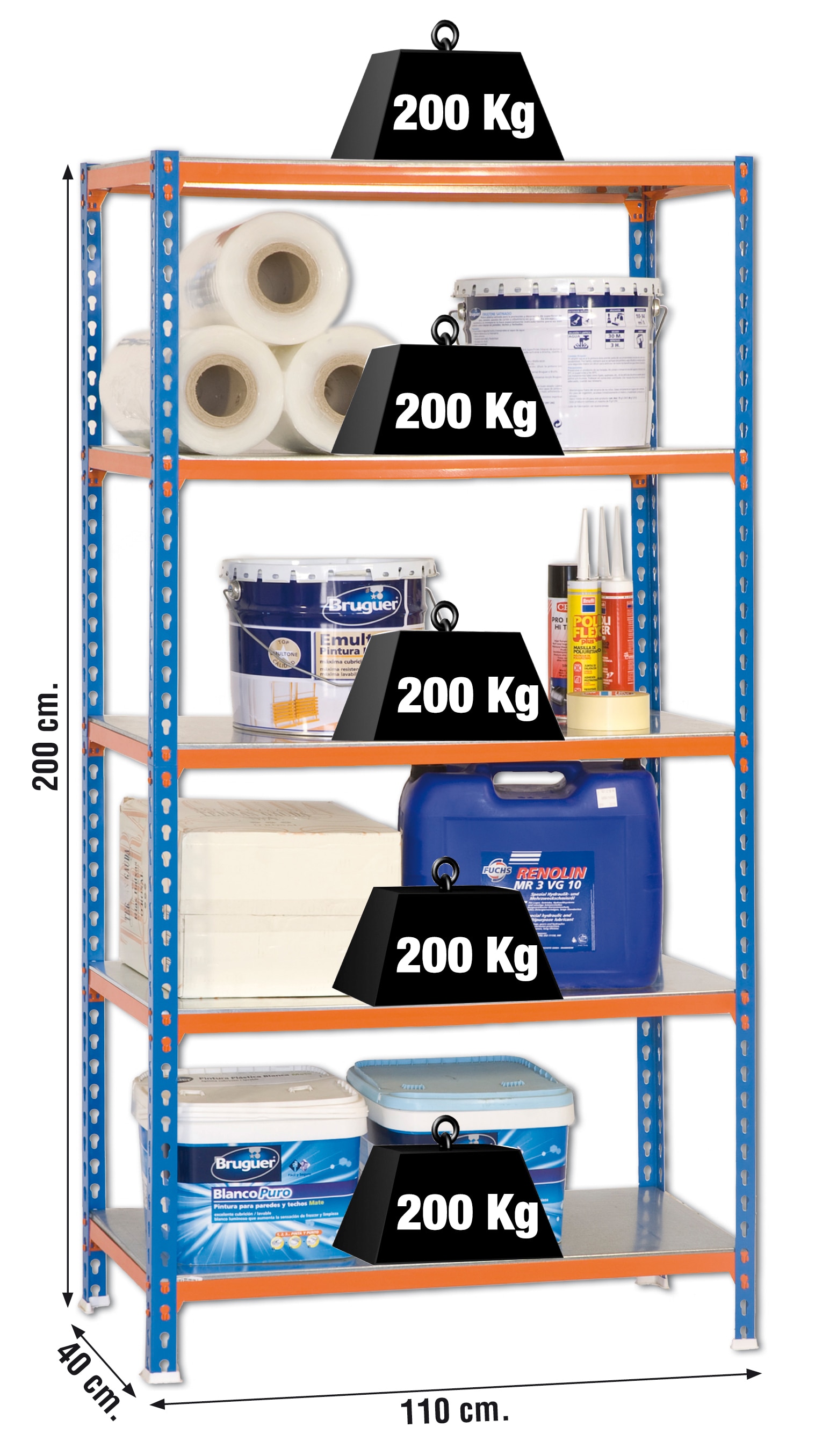 Estantería metálica  SIMONCLICK 5 Estantes Azul / Naranja / Galvanizado-3