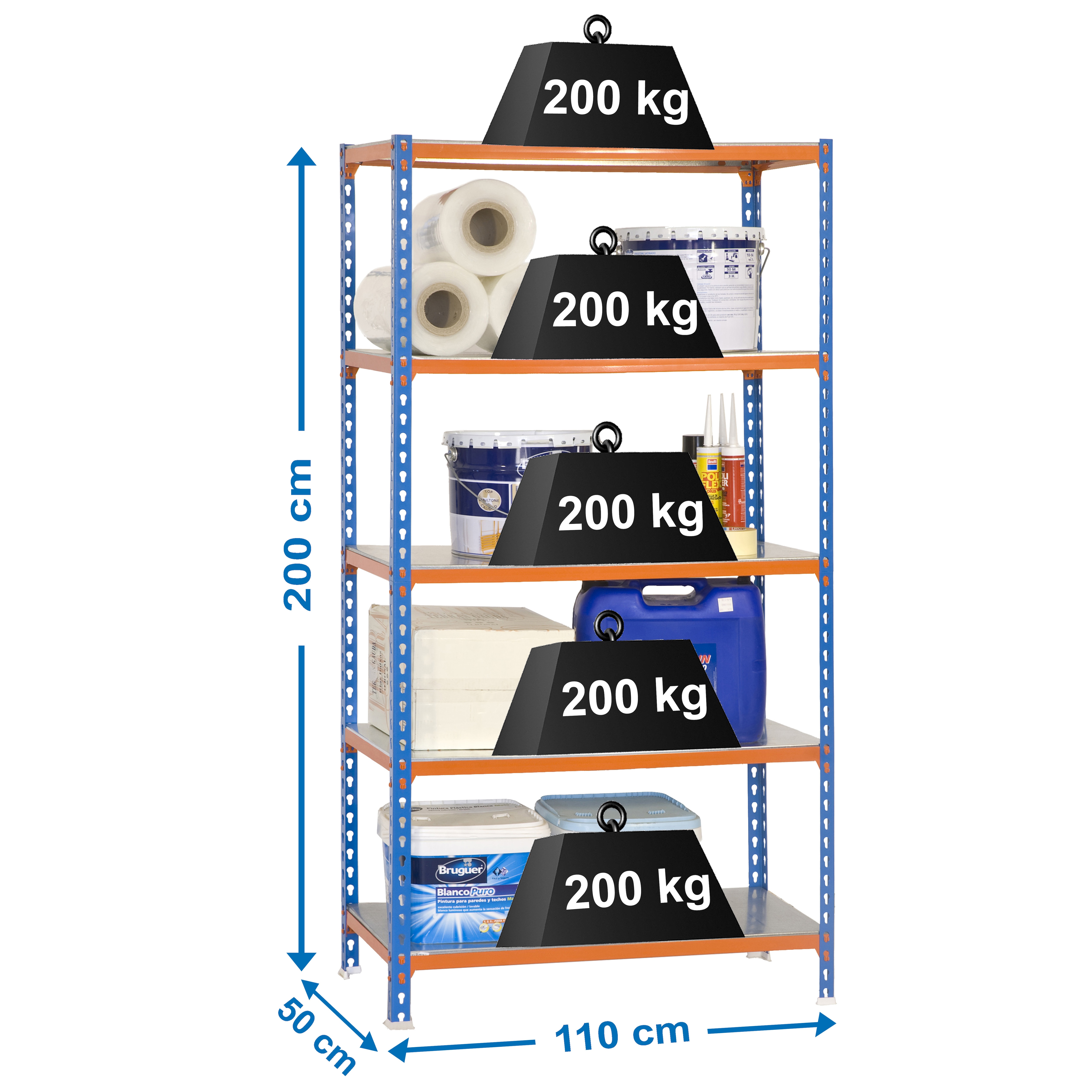 Estantería metálica  SIMONCLICK 5 Estantes Azul / Naranja / Galvanizado-2