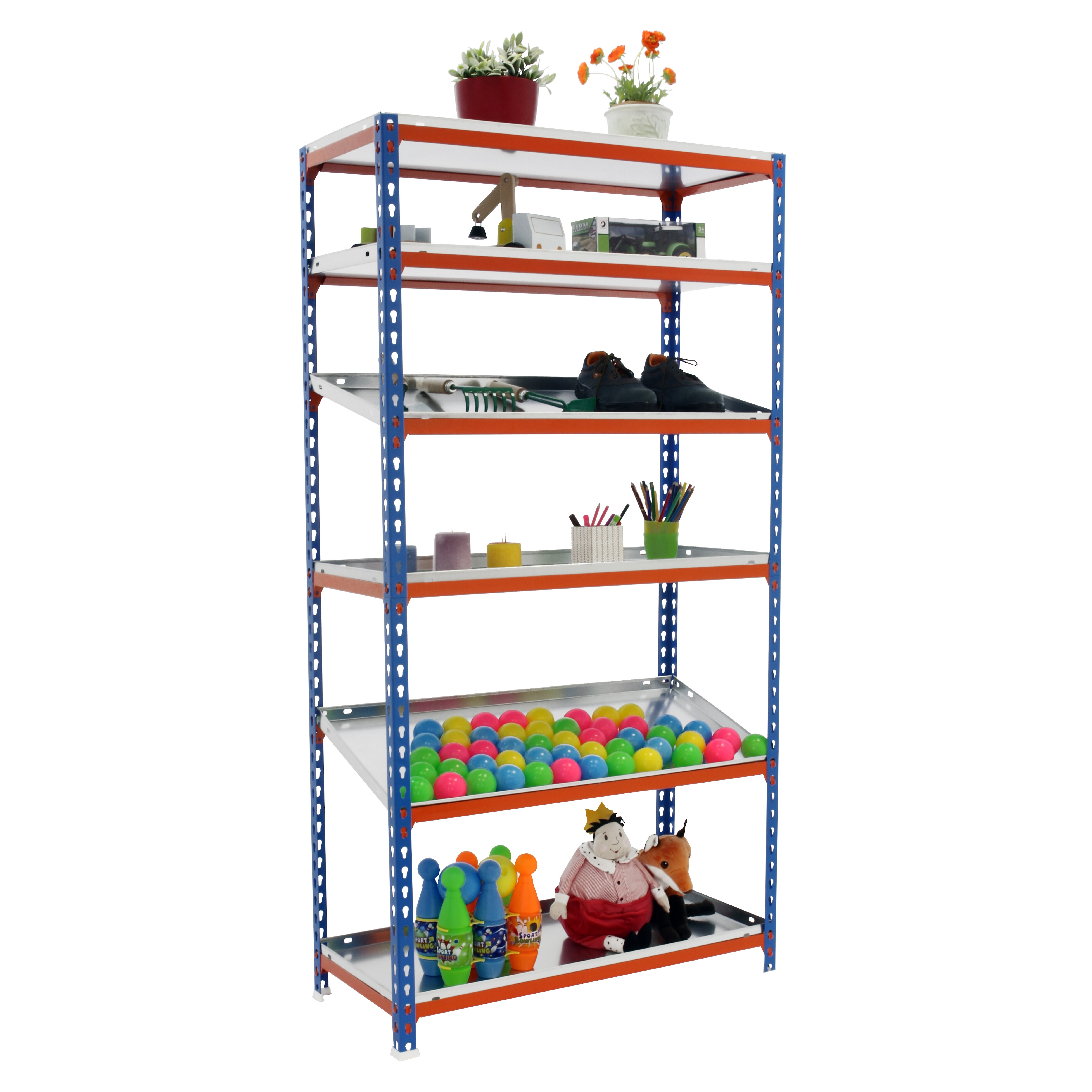Estantería metálica  SIMONCLICK 6 Estantes Azul / Naranja / Galvanizado-2