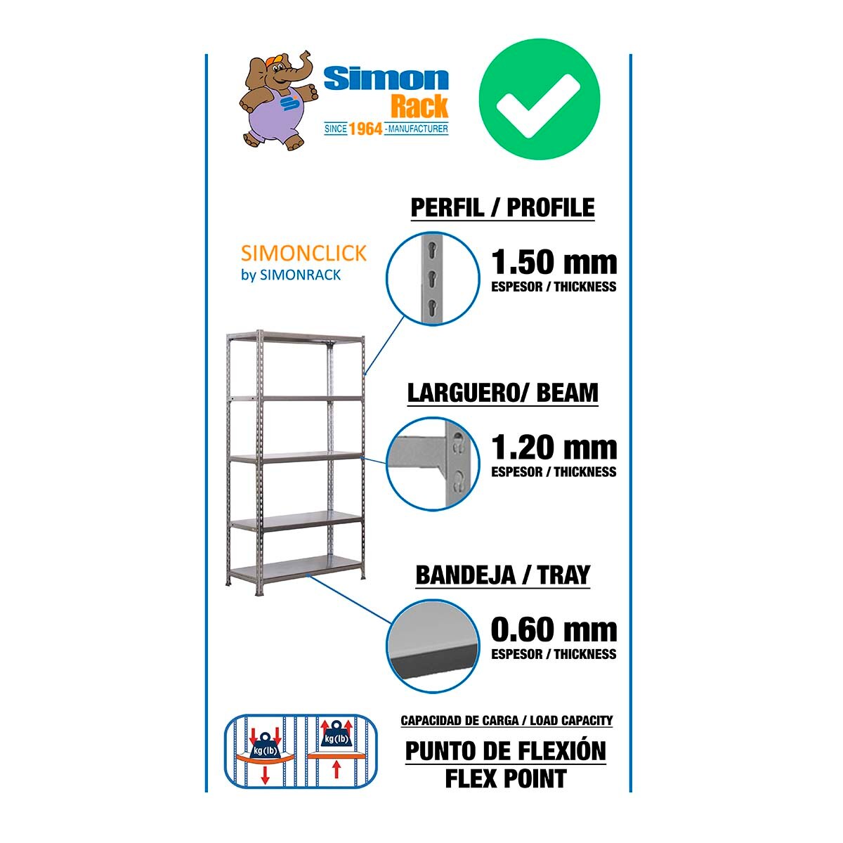 Estantería metálica SIMONCLICK 5 Estantes Galvanizado / Galvanizado-4