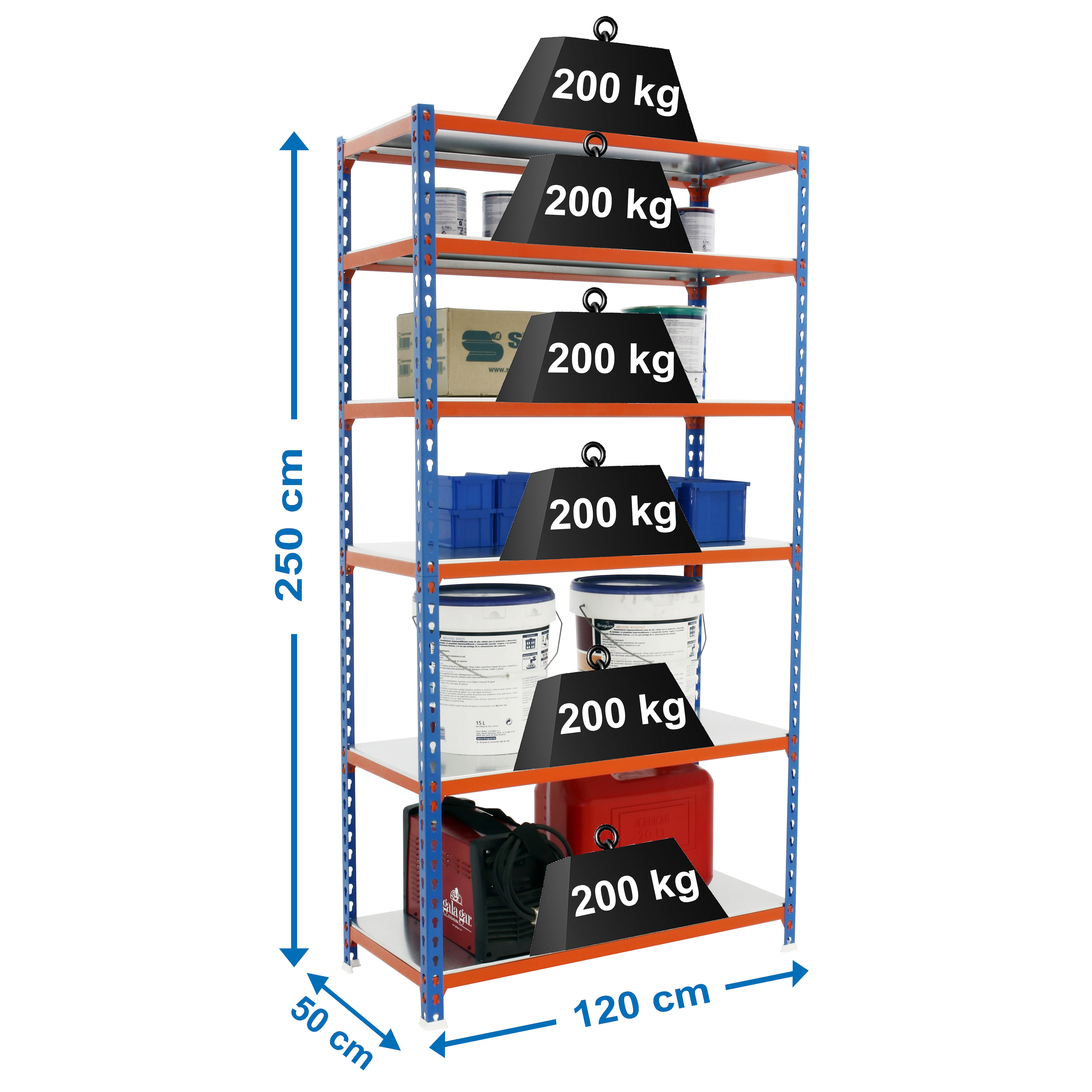 Estantería metálica  SIMONCLICK 6 Estantes Azul / Naranja / Galvanizado-2