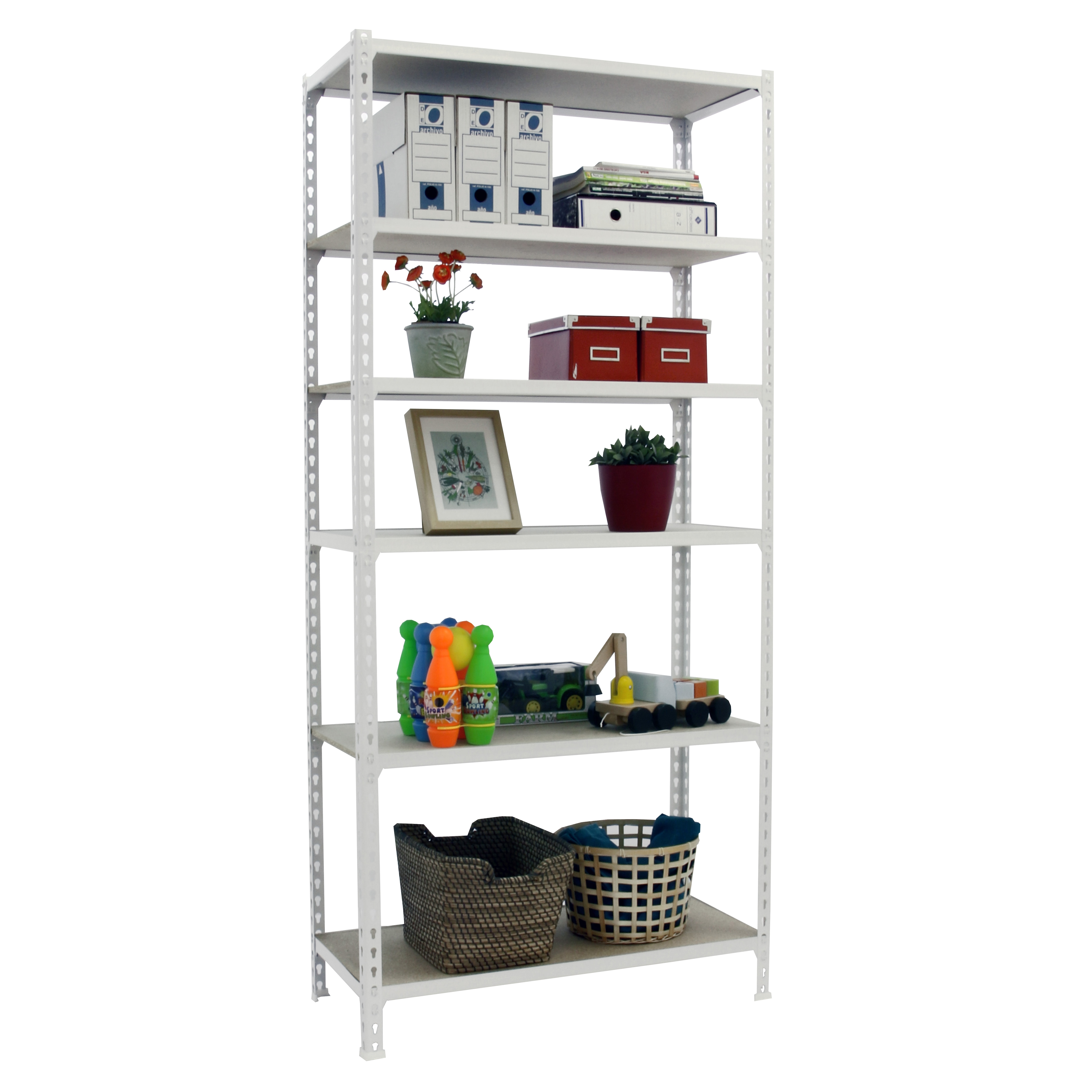 Estantería metálica  MADERCLICK 6 Estantes Blanco / Madera-2