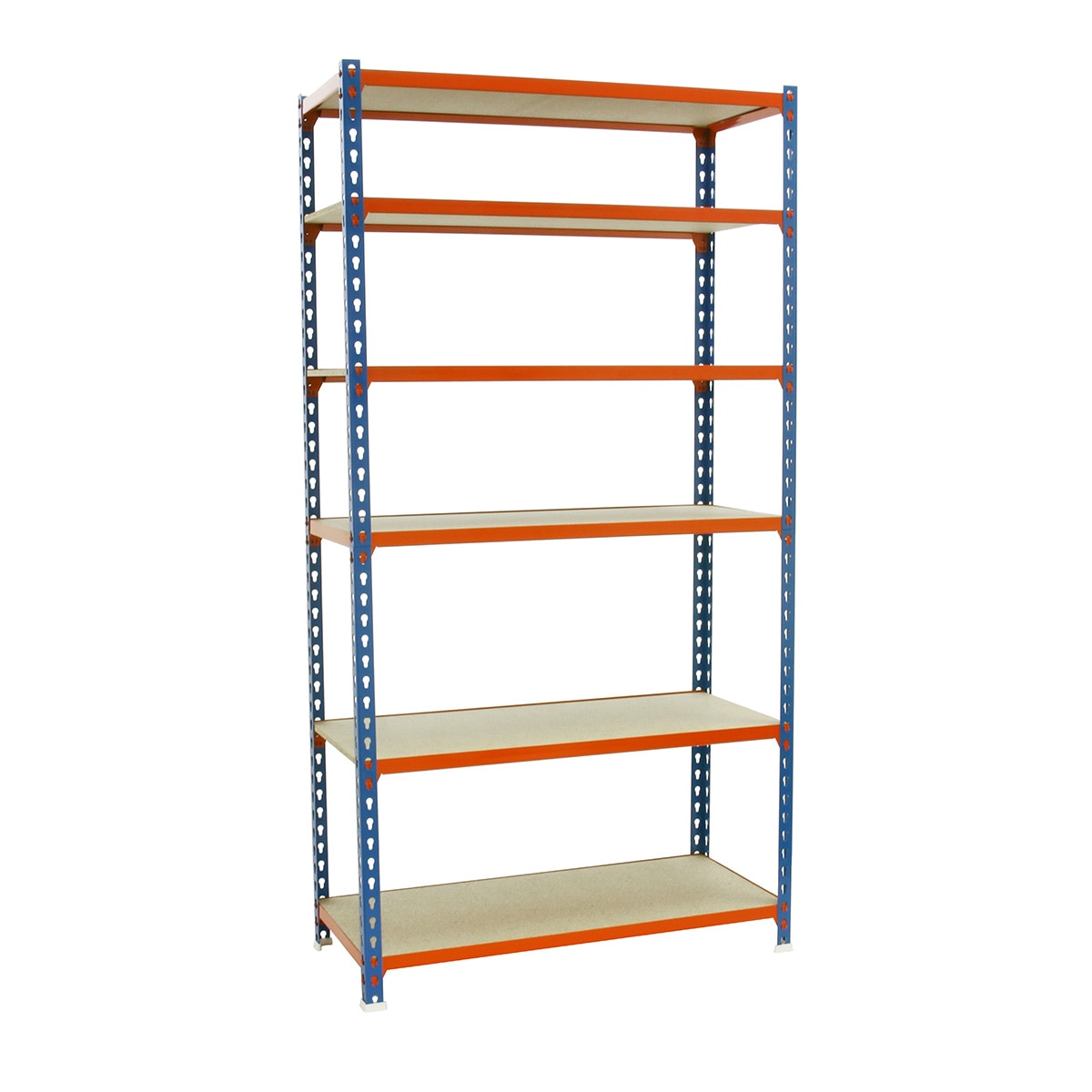 Estantería metálica MADERCLICK 6 Estantes Azul / Naranja / Madera-1