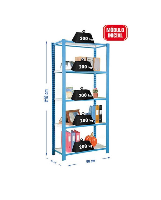 Estantería metálica OFFICLICK metálica Estantes Azul / Blanco-3