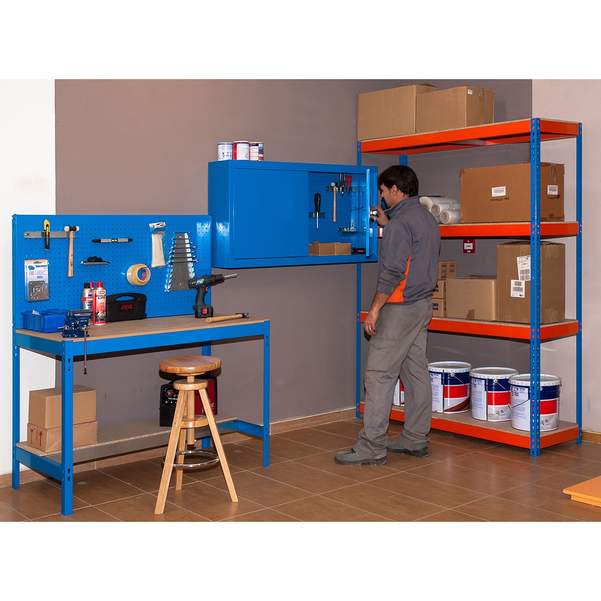 Estantería metálica SIMONFORTE 4 Estantes Azul / Naranja / Madera-3