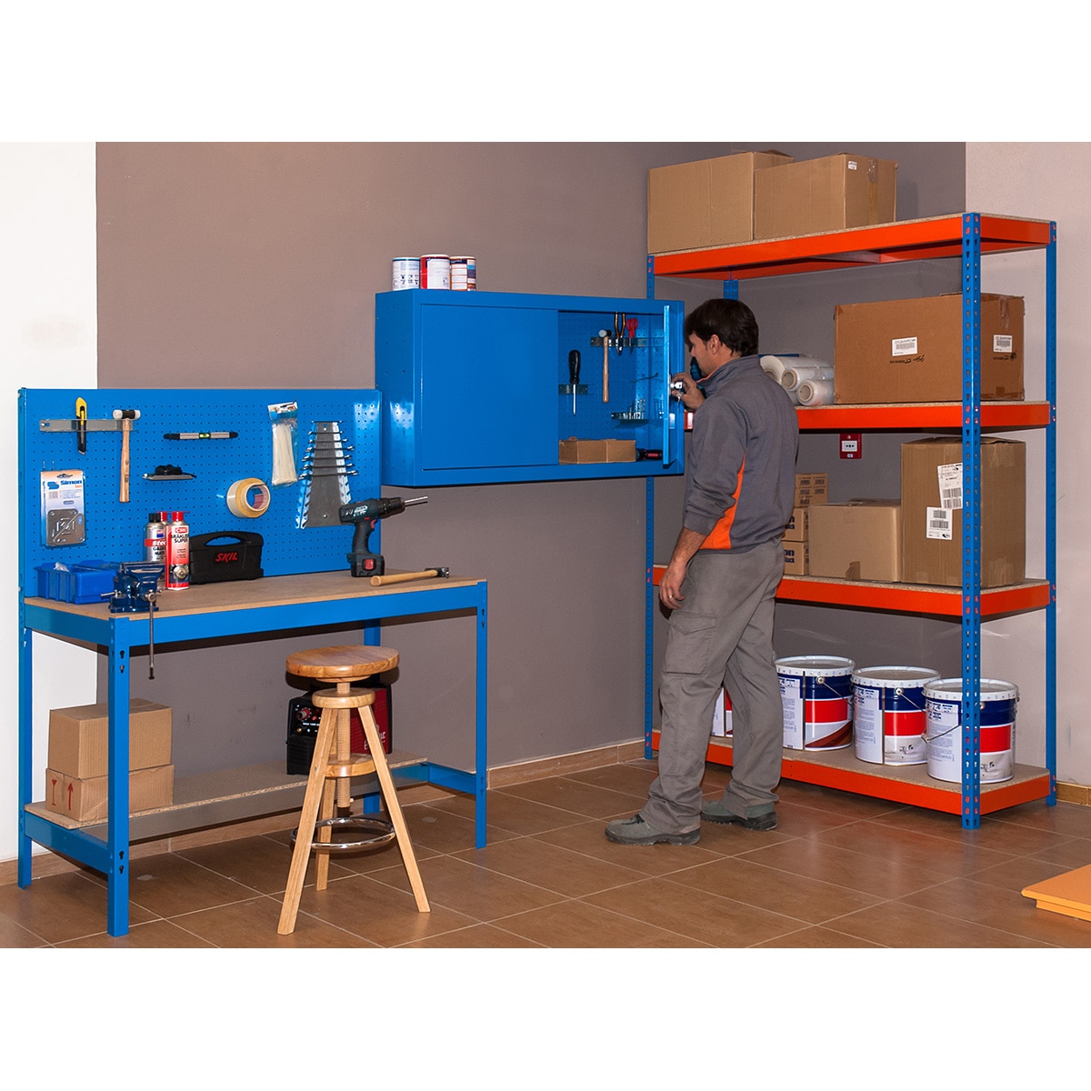 Estantería metálica SIMONFORTE 4 Estantes Azul / Naranja / Madera-3