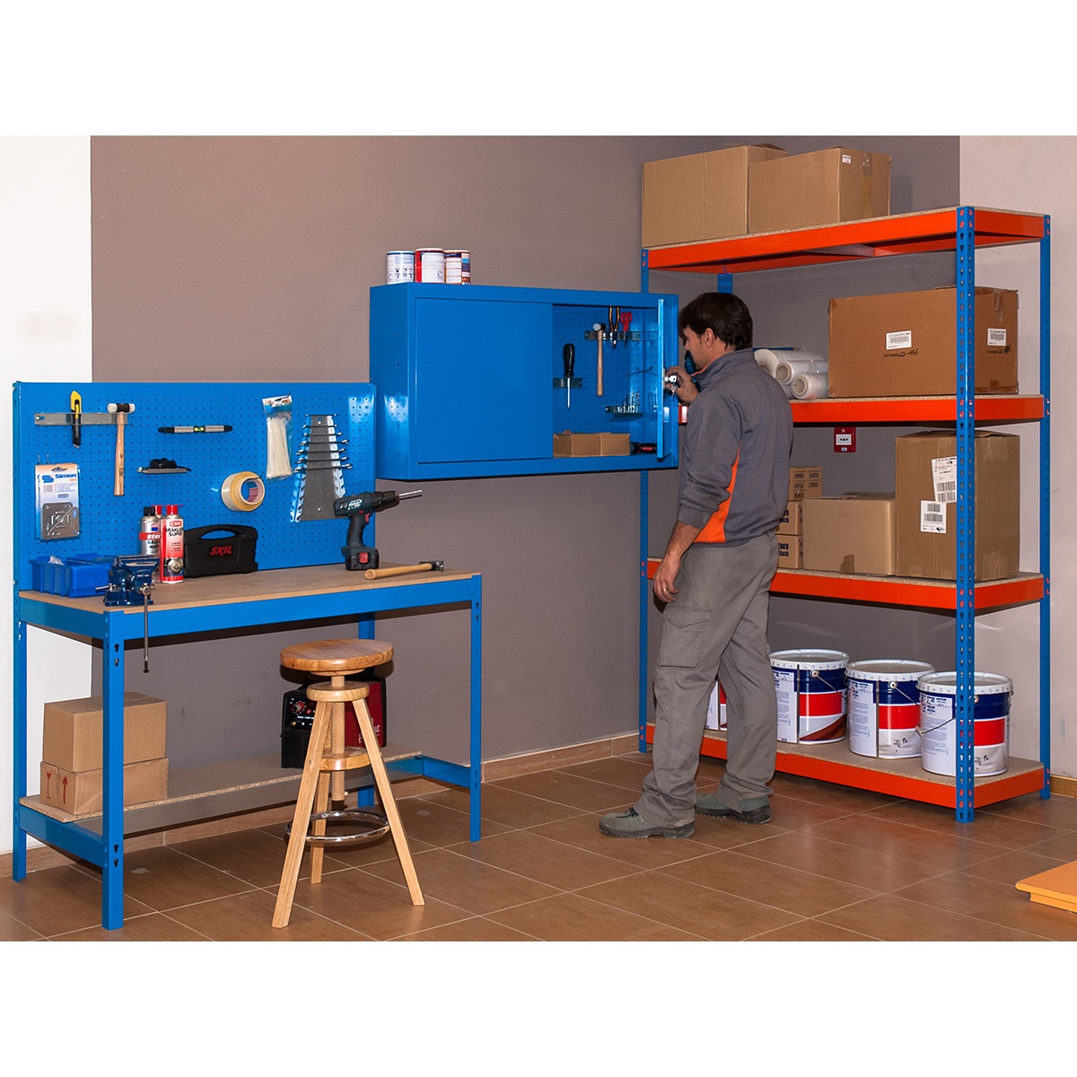 Estantería metálica  SIMONFORTE 4 Estantes Azul / Naranja / Madera-3