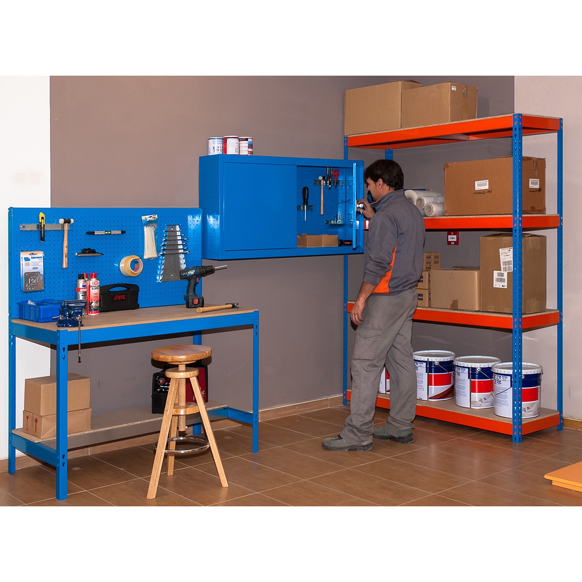 Estantería metálica SIMONFORTE 4 Estantes Azul / Naranja / Madera-3