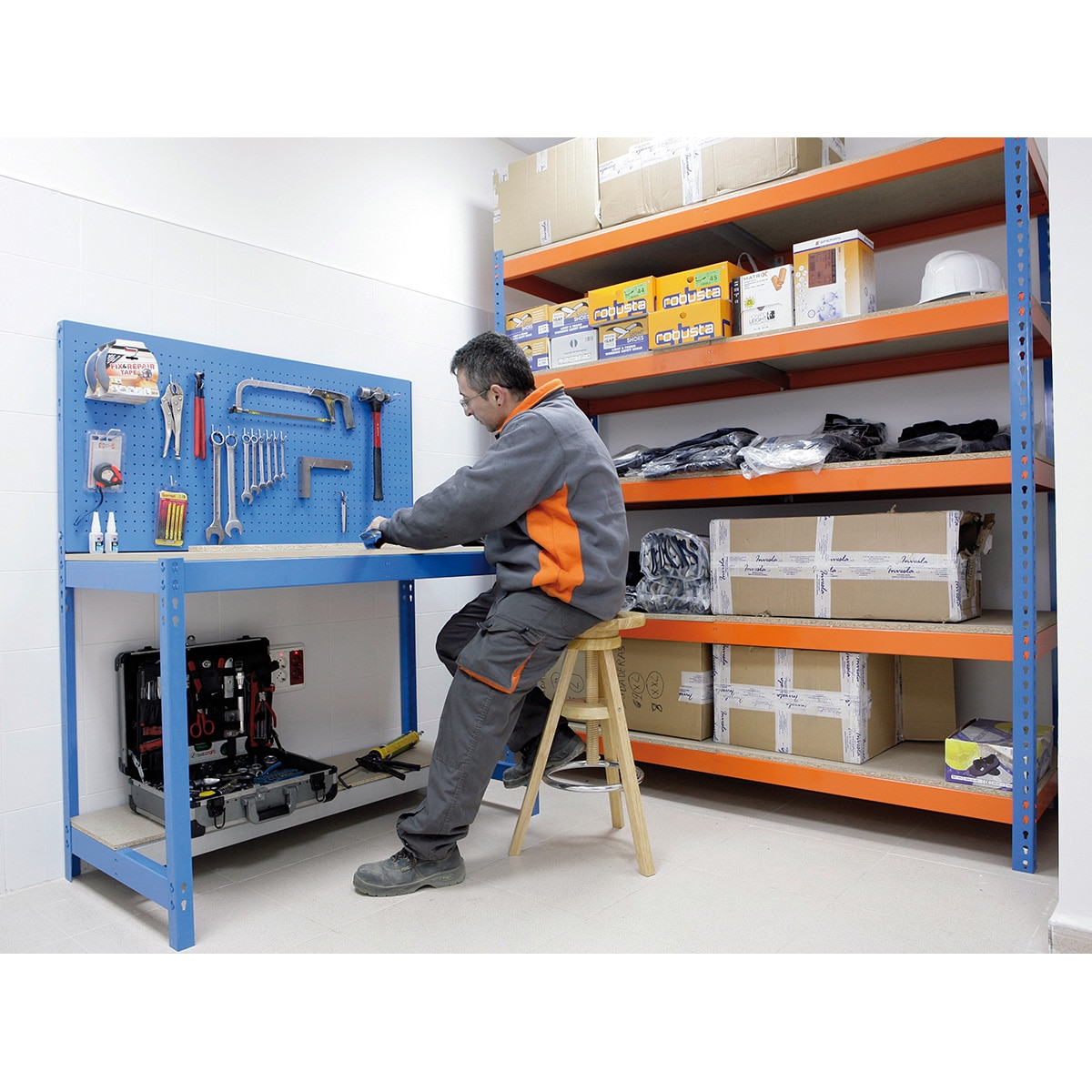 Estantería metálica SIMONFORTE 5 Estantes Azul / Naranja / Madera-3