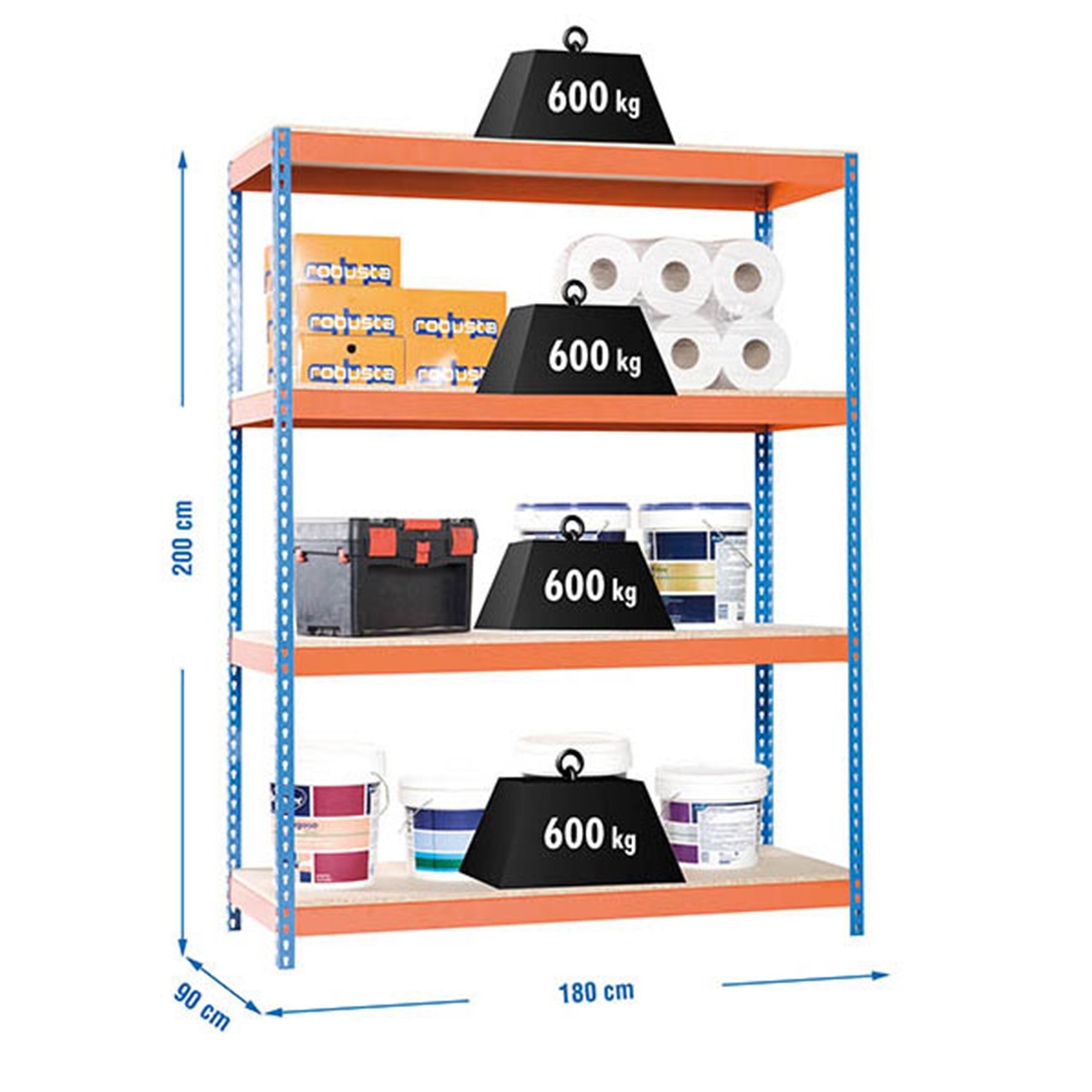 Estantería metálica SIMONFORTE 4 Estantes Azul / Naranja / Madera-2