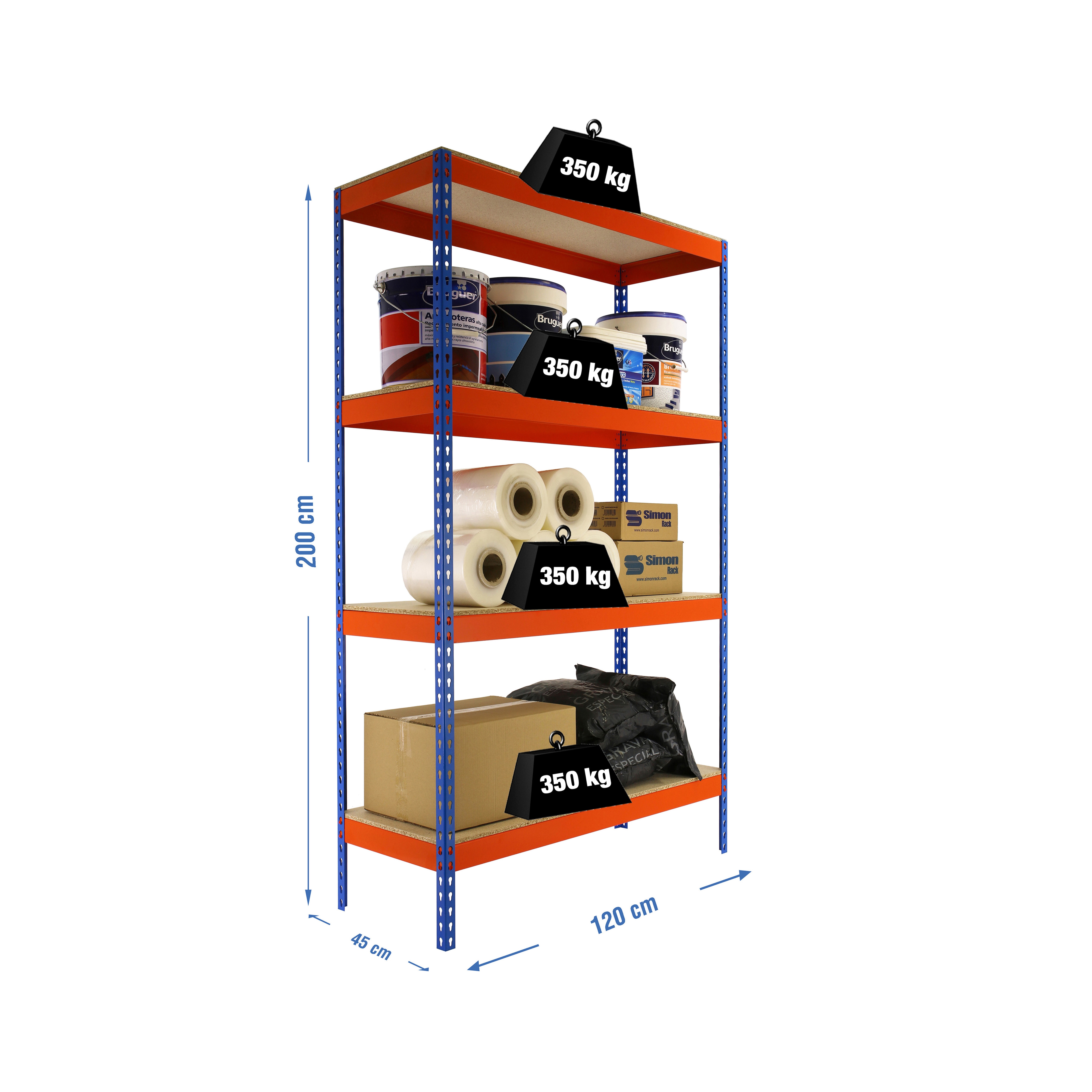 Estantería metálica  ECOFORTE 4 Estantes Azul / Naranja / Madera-2