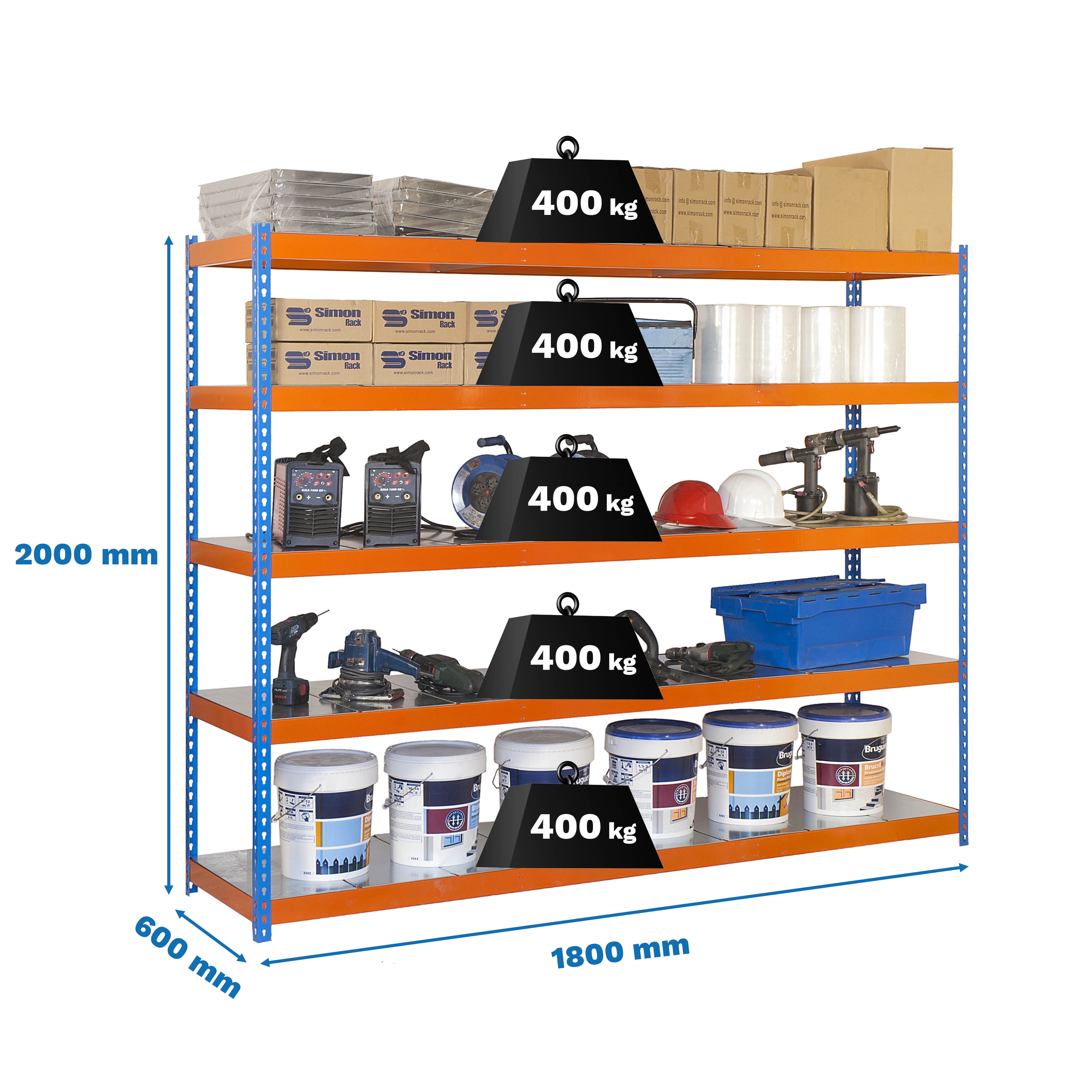 Estante Metálica Ecoforte 5 Prateleiras Azul / Laranja / Galvanizado-3