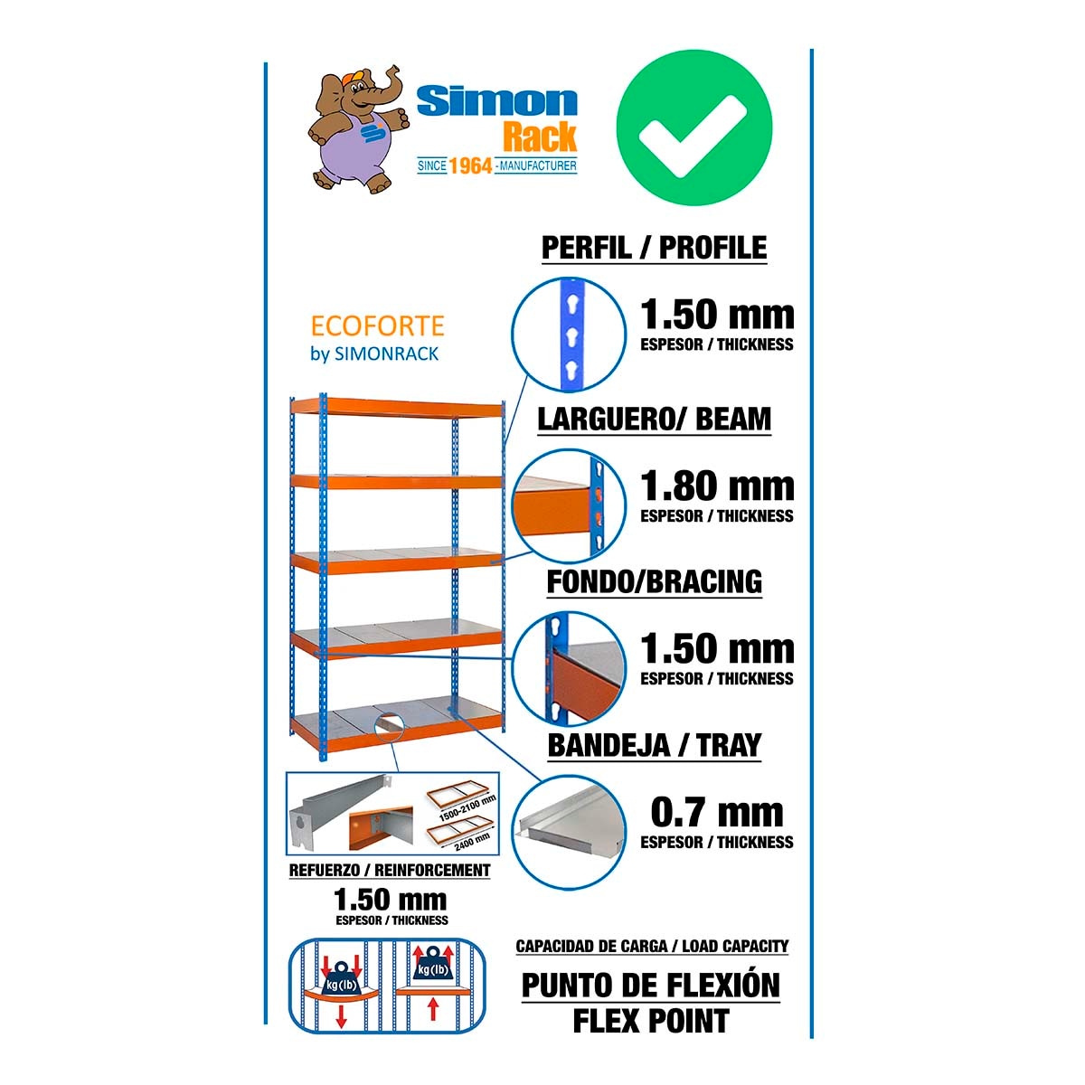 Estante Metálica Ecoforte 5 Prateleiras Azul / Laranja / Galvanizado-5