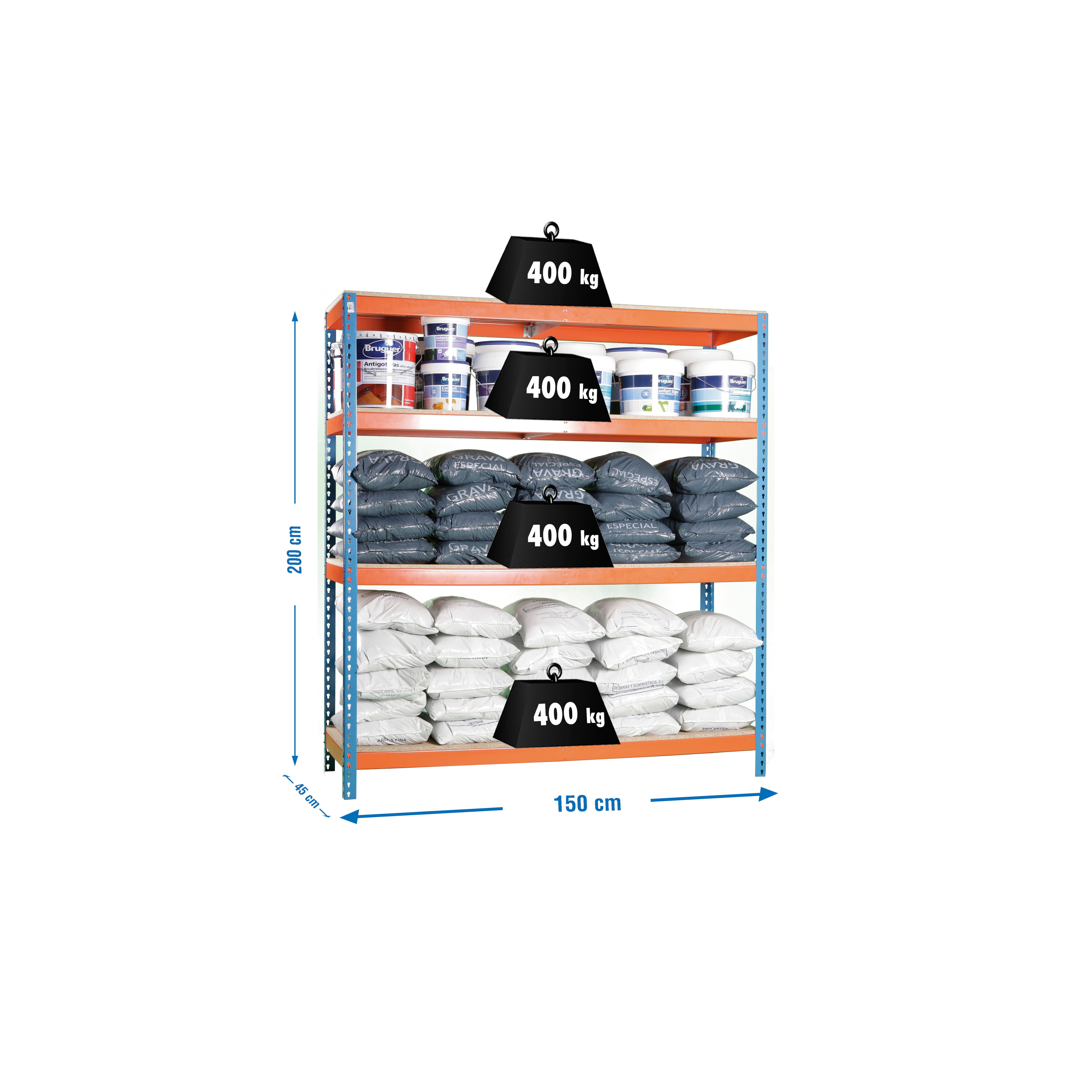 Estantería metálica  ECOFORTE 4 Estantes Azul / Naranja / Madera-2