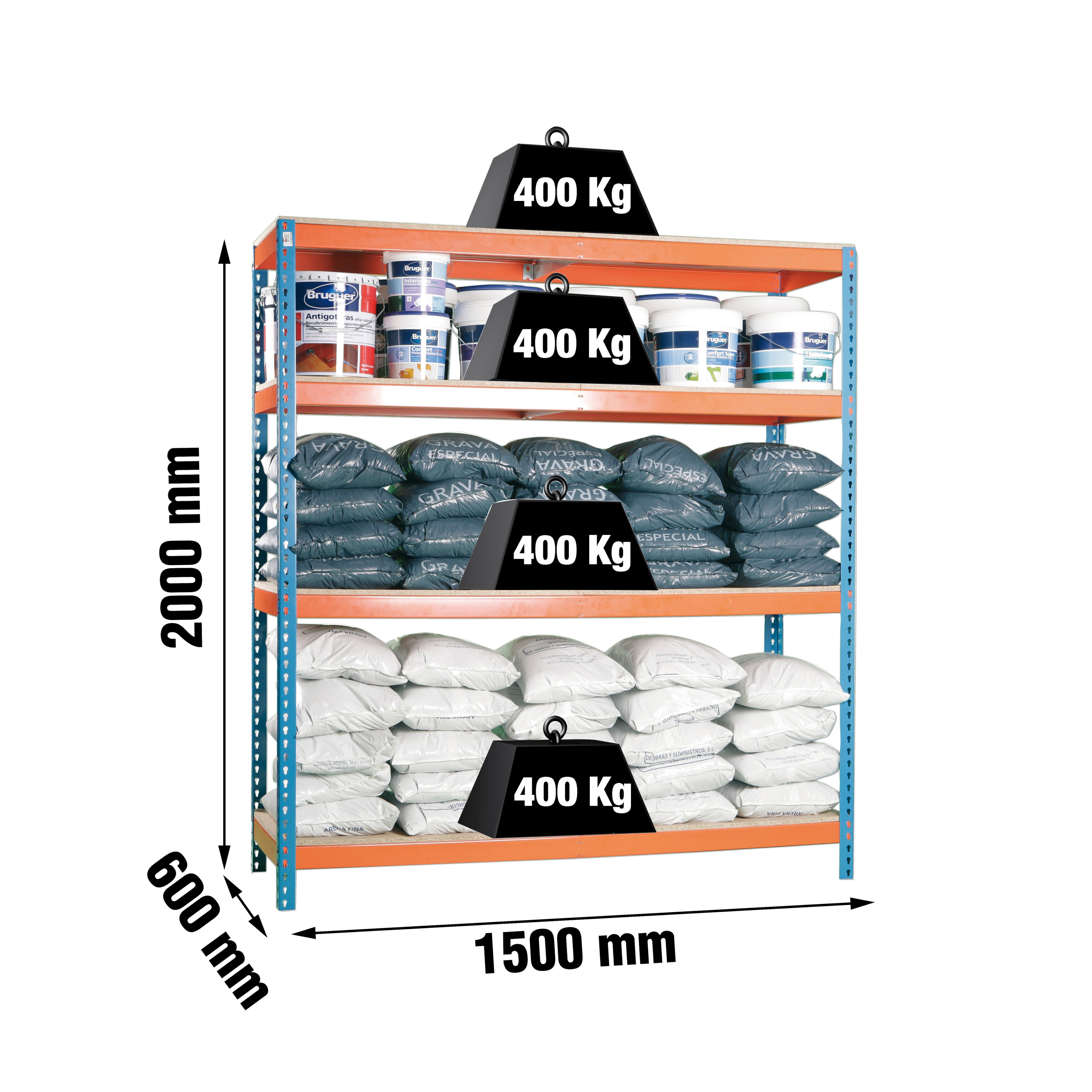 Estantería metálica ECOFORTE 4 Estantes Azul / Naranja / Madera-2