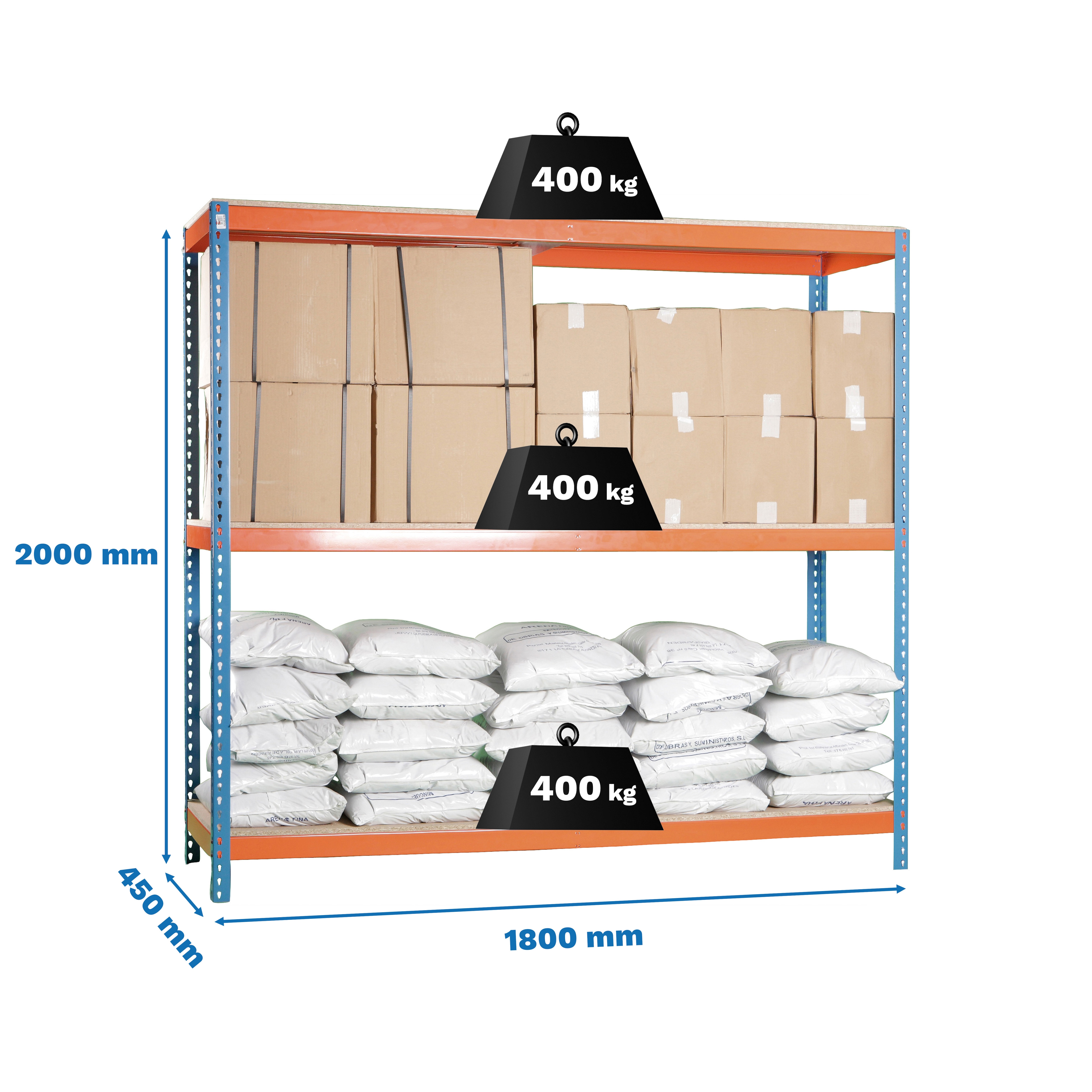 Estantería metálica  ECOFORTE 3 Estantes Azul / Naranja / Madera-2