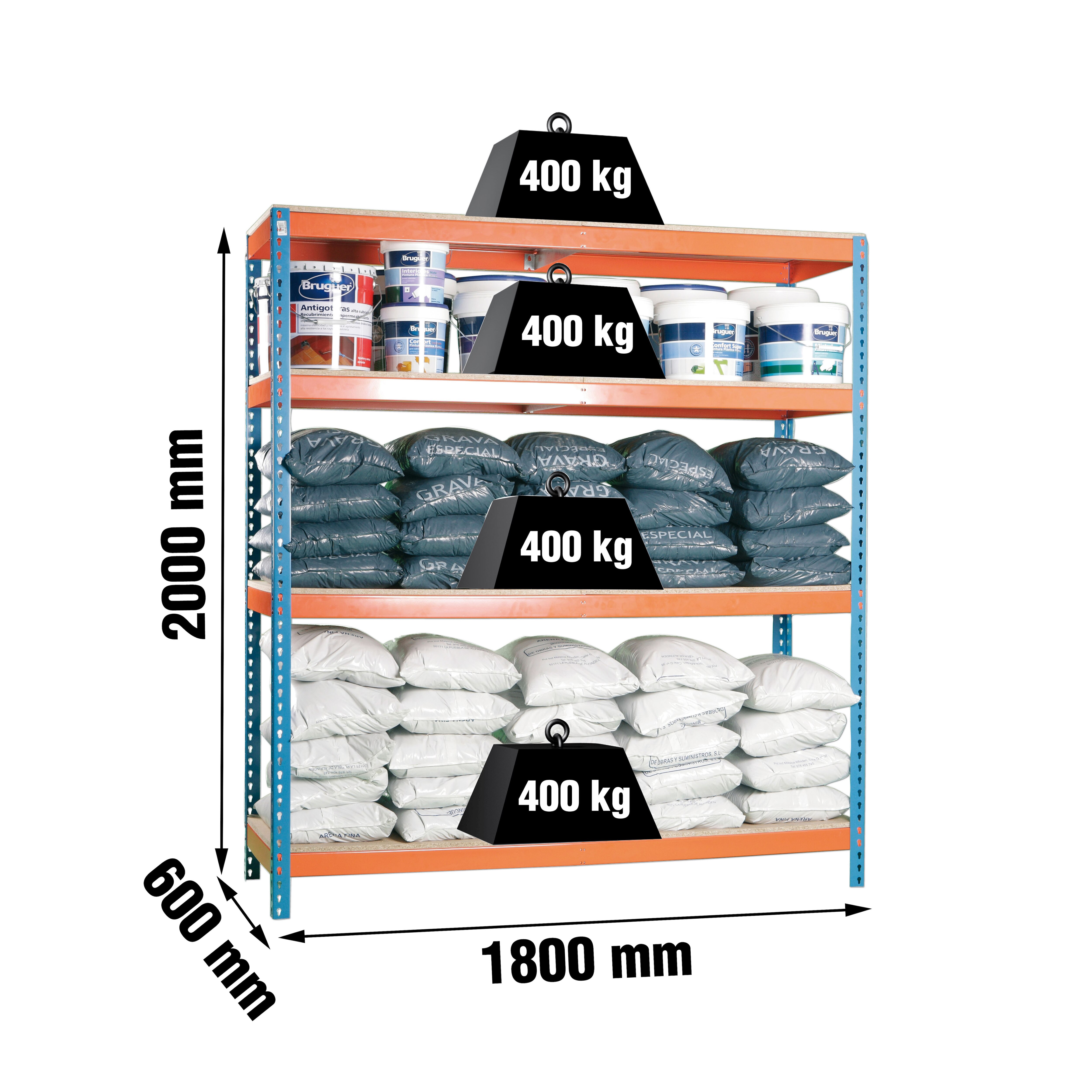 Estantería metálica ECOFORTE 4 Estantes Azul / Naranja / Madera-2