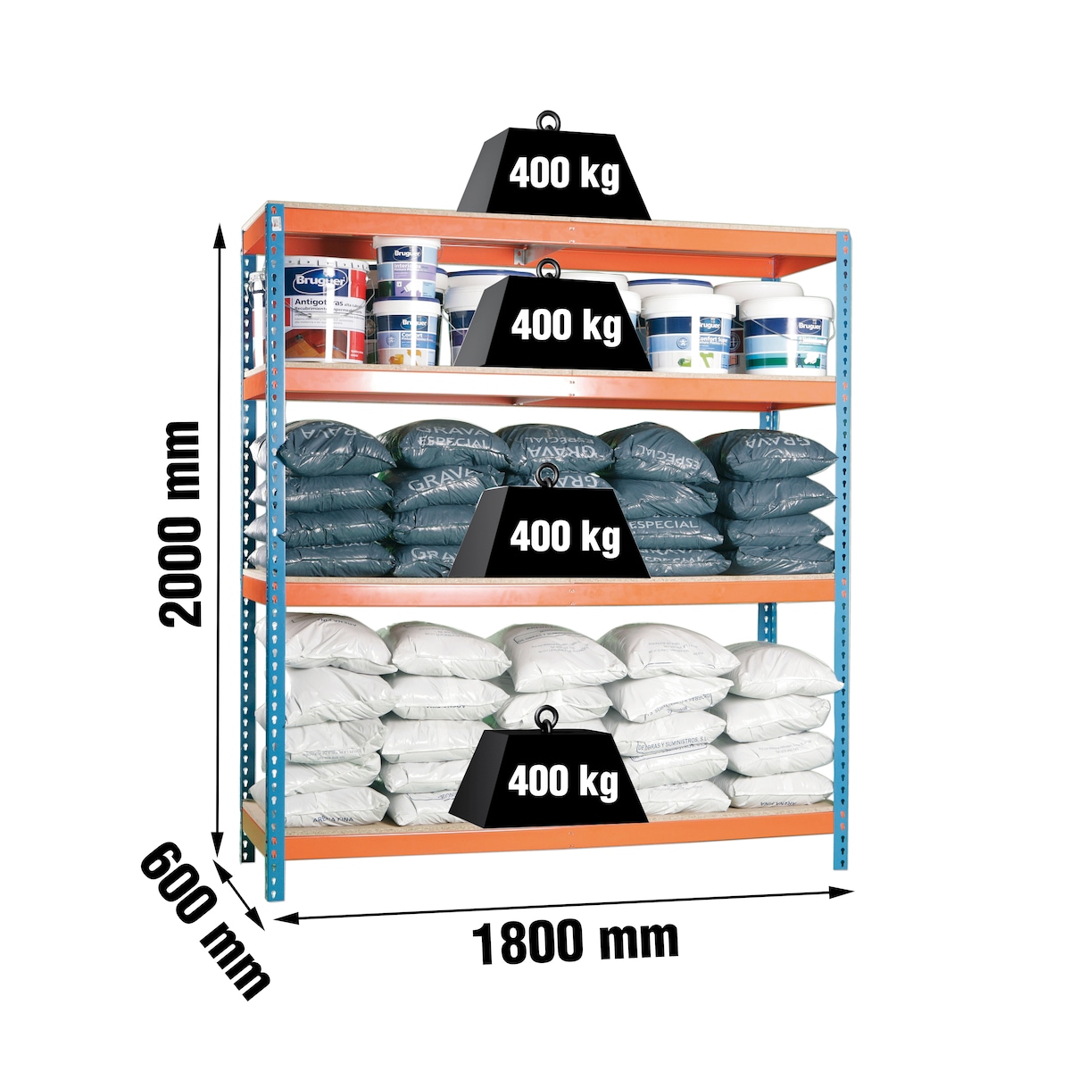 Estante Metálica Ecoforte 4 Prateleiras Azul/Laranja/Madeira-2