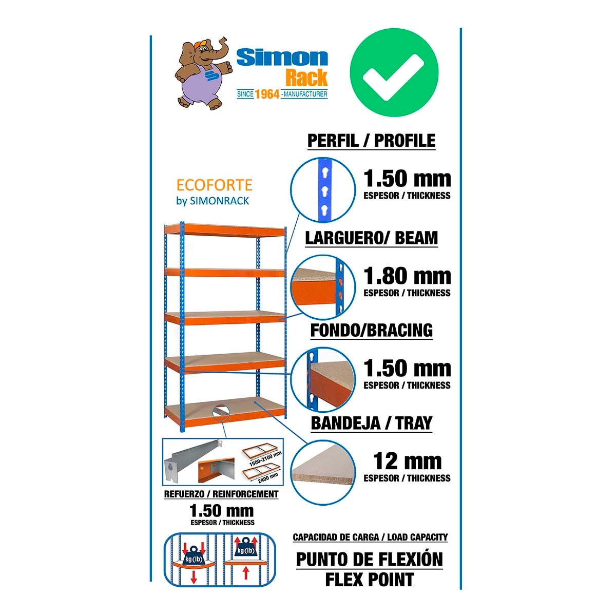 Estante Metálica Ecoforte 4 Prateleiras Azul/Laranja/Madeira-4