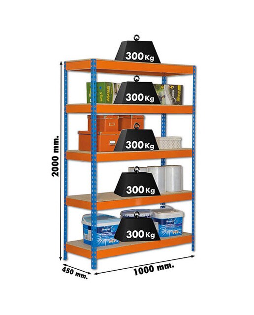 Estantería metálica BRICOFORTE 5 Estantes Azul / Naranja / Madera-2