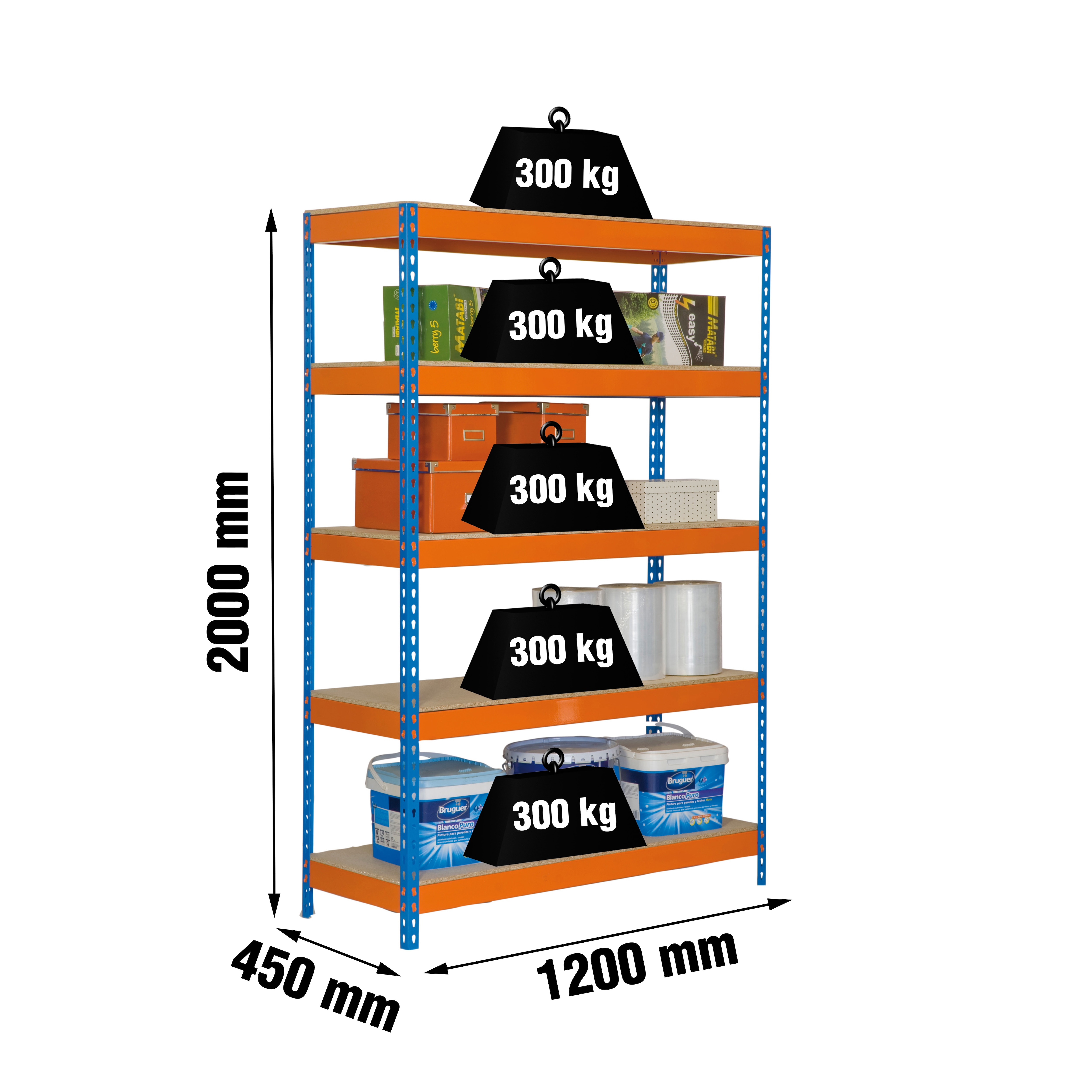 Estantería metálica BRICOFORTE 5 Estantes Azul / Naranja / Madera-2