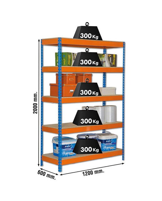 Estantería metálica BRICOFORTE 5 Estantes Azul / Naranja / Madera-2