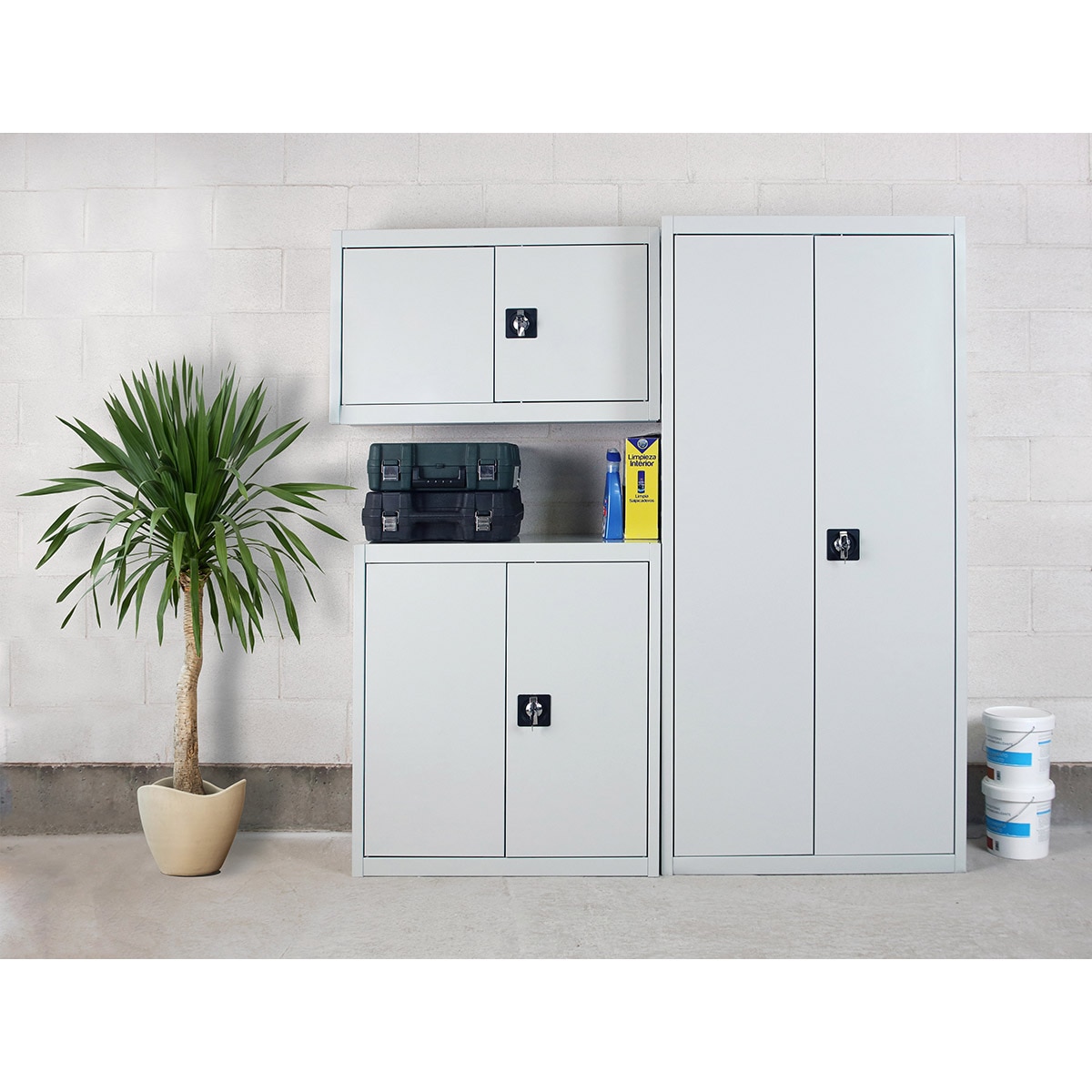 Armario metálico Profesional 2 Puertas y 4 Baldas Interiores Gris-3