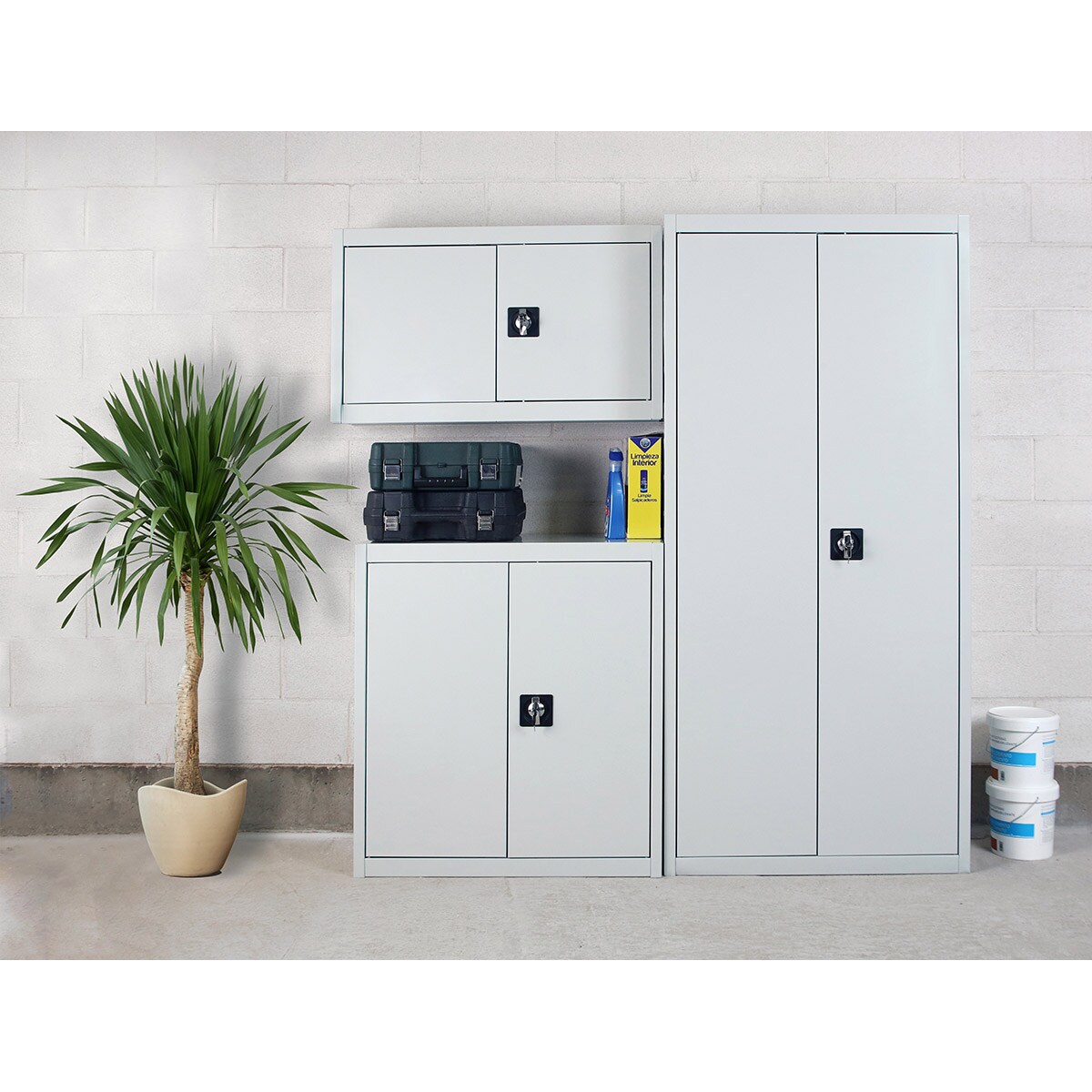 Armario metálico Profesional 2 Puertas y 4 Baldas Interiores Gris / Azul-3