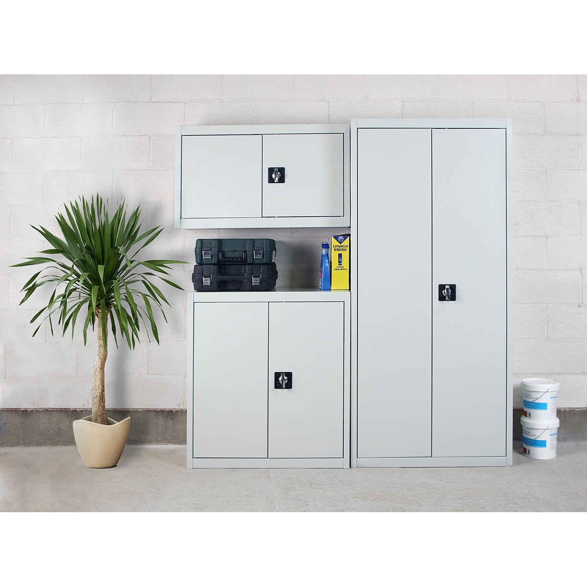 Armario metálico Profesional 2 Puertas y 4 Baldas Interiores Gris / Blanco-3