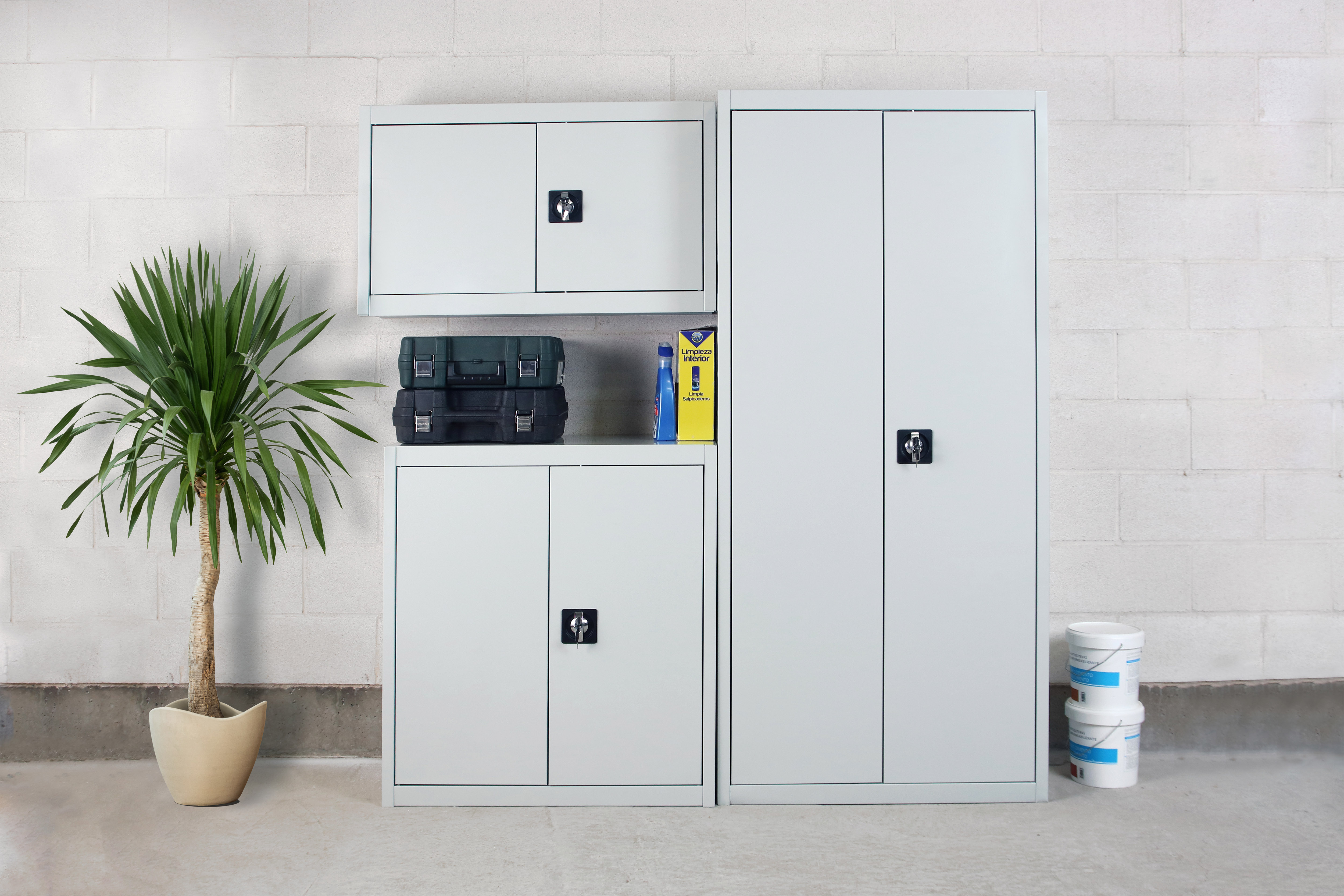 Armario metálico Profesional 2 Puertas y 4 Baldas Interiores Gris / Blanco-3
