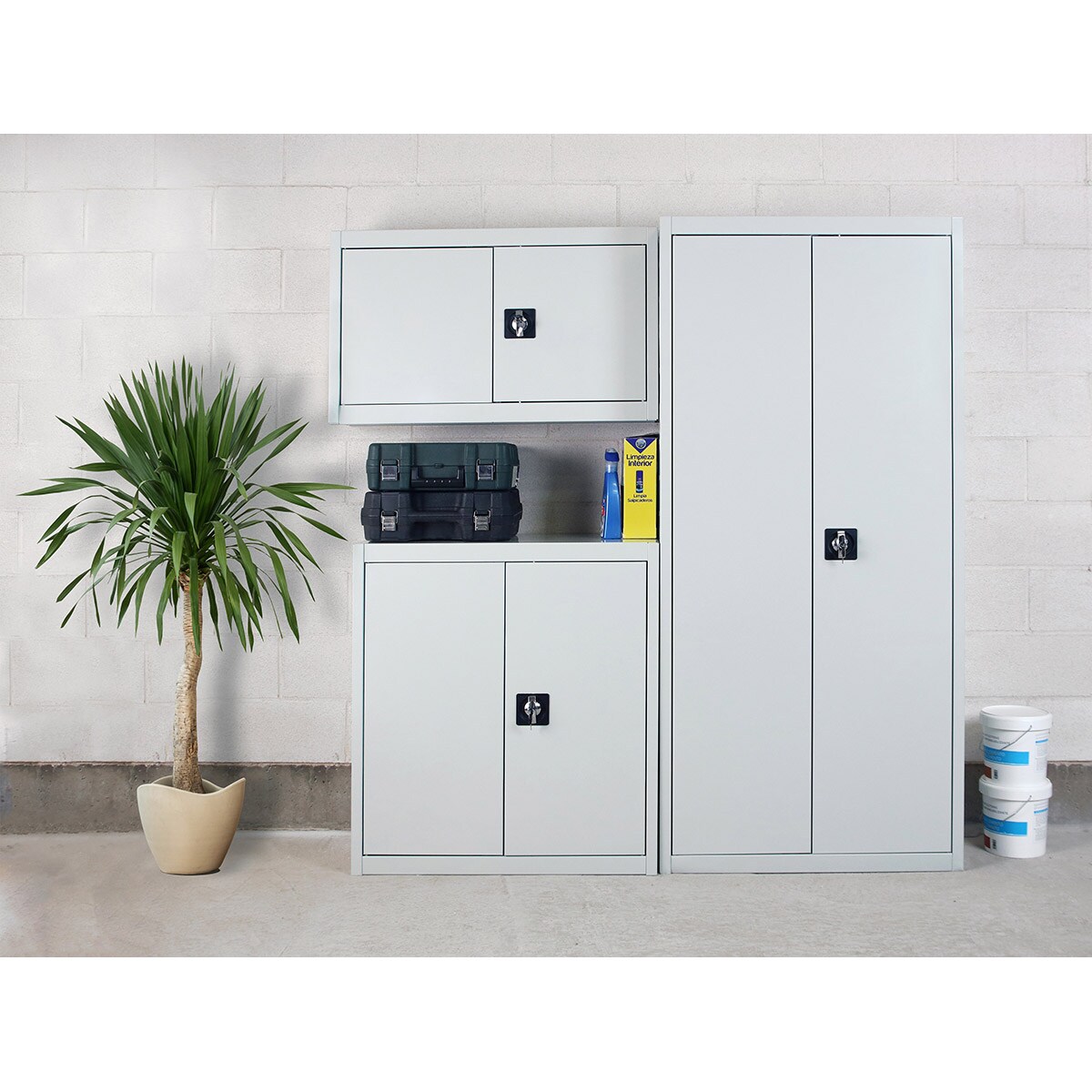 Armario metálico Profesional 2 Puertas y 4 Baldas Interiores Montado Gris / Blanco-3