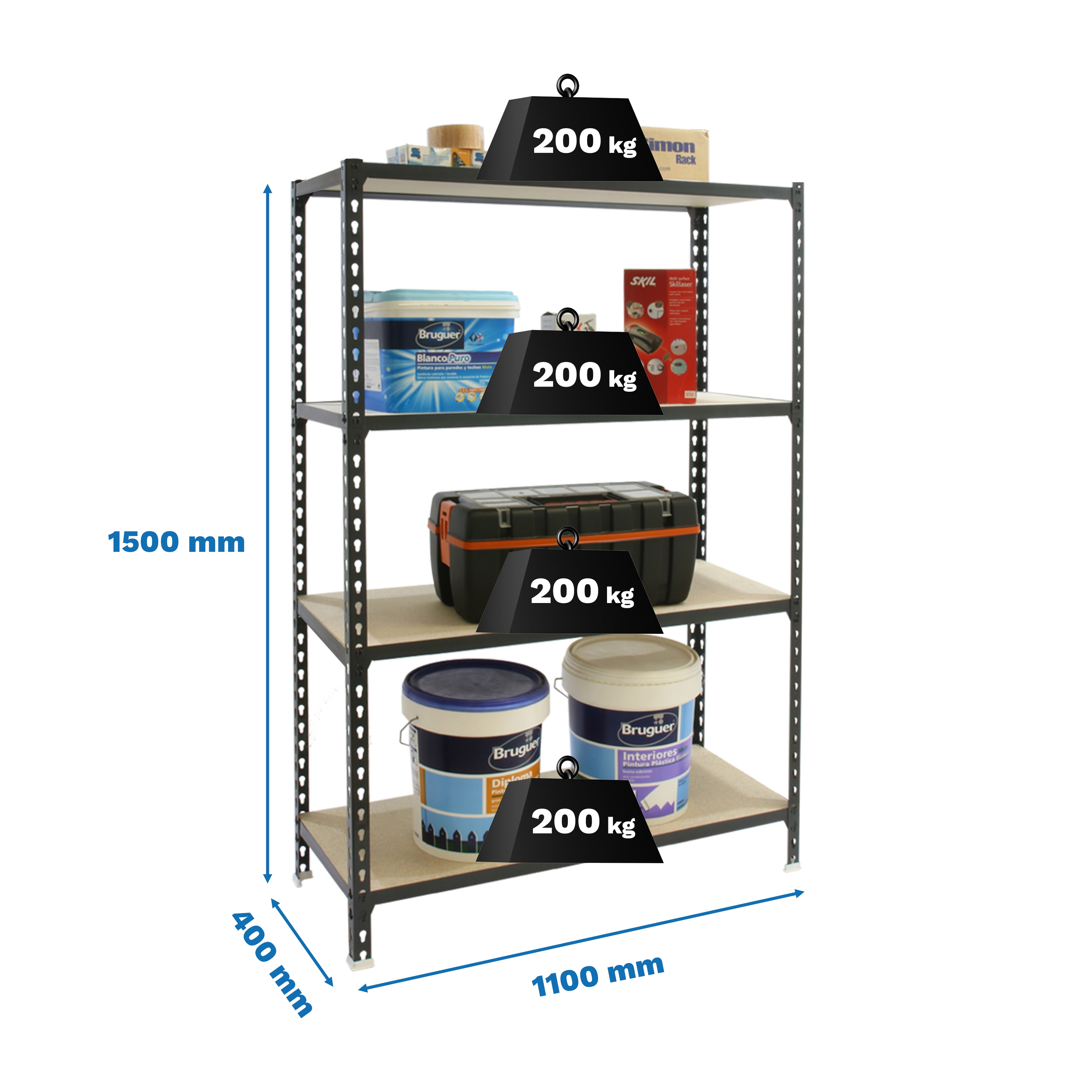 Estantería metálica Maderclick Superplus 4 Baldas 110x150x40 cm Antracita-3