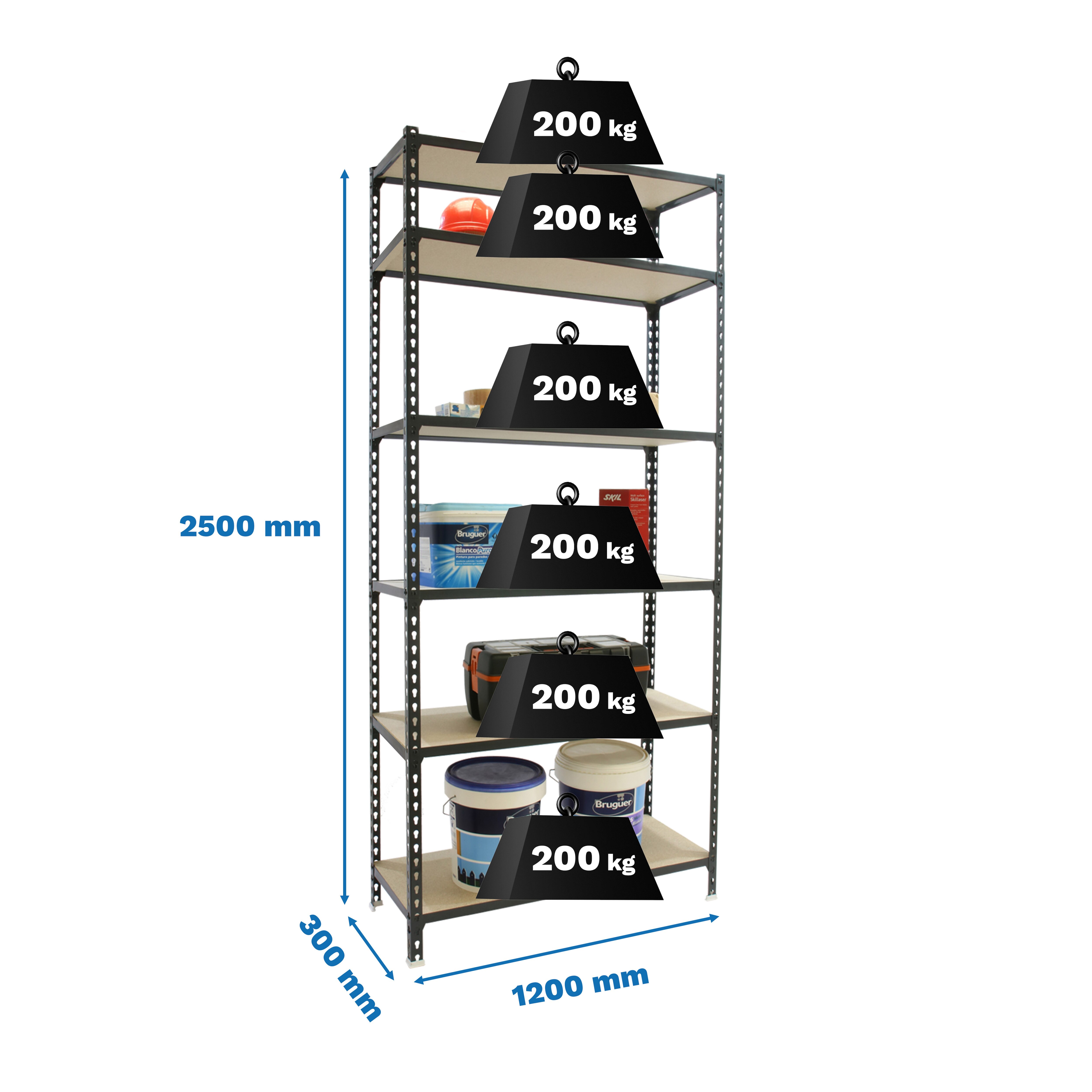Estantería metálica Maderclick Megaplus 6 Baldas 120x250x30 cm Antracita-3