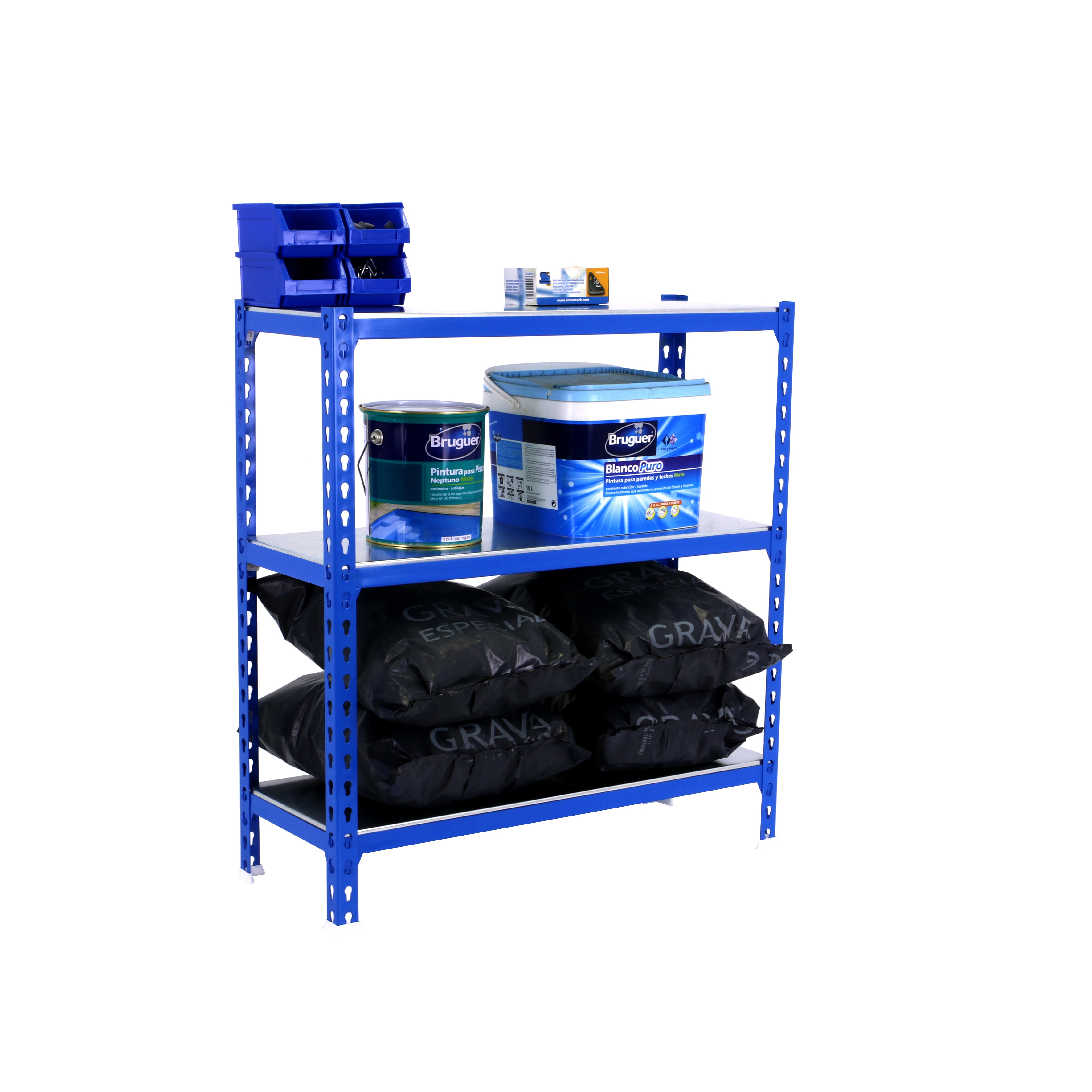 Estante Metálica Simonclick Superplus 3 Prateleiras - 110x100x50 cm Azul / Laranja-2