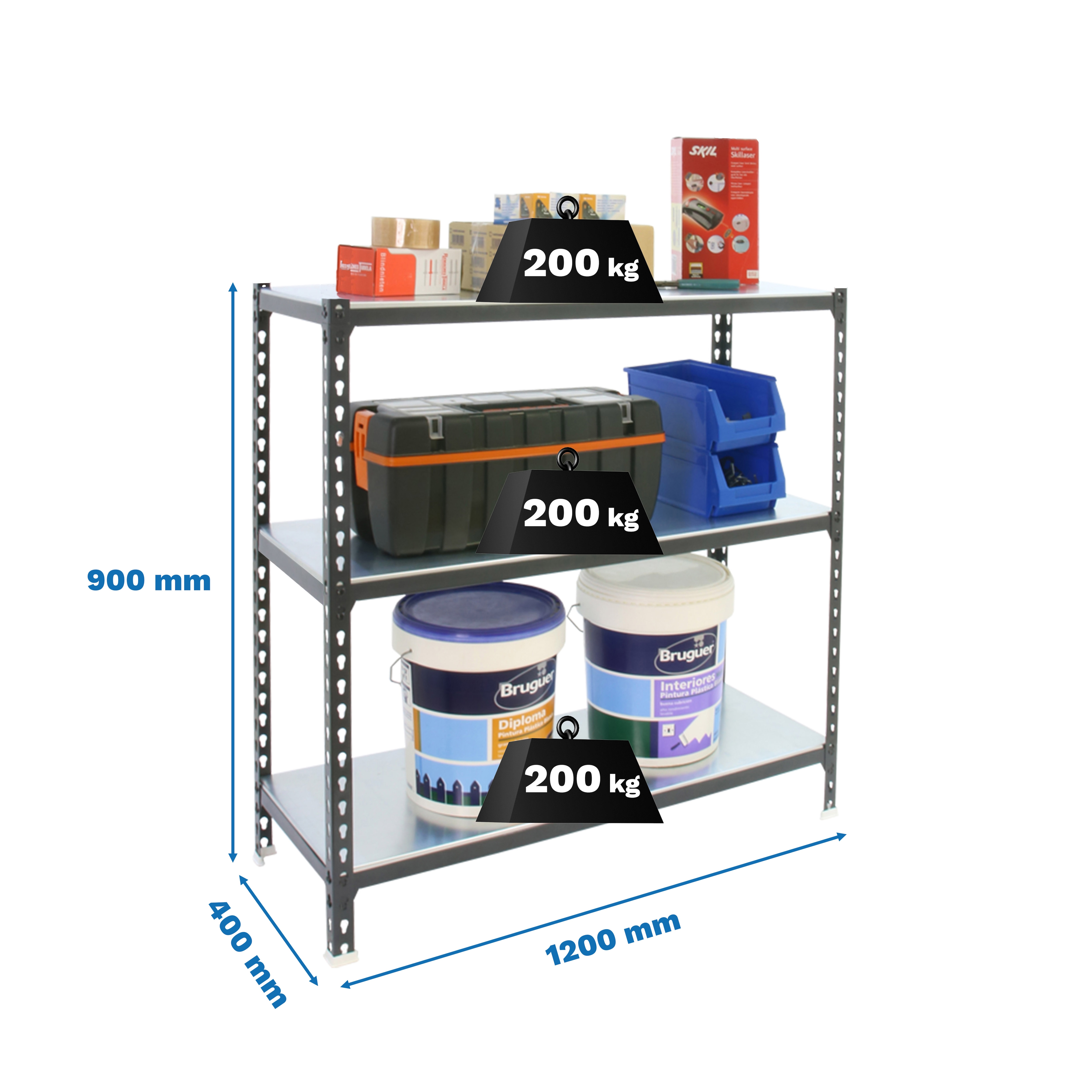 Estante Metálica Simonclick Megaplus 3 Prateleiras - 120x90x40 cm Antracite / Cinzento-4