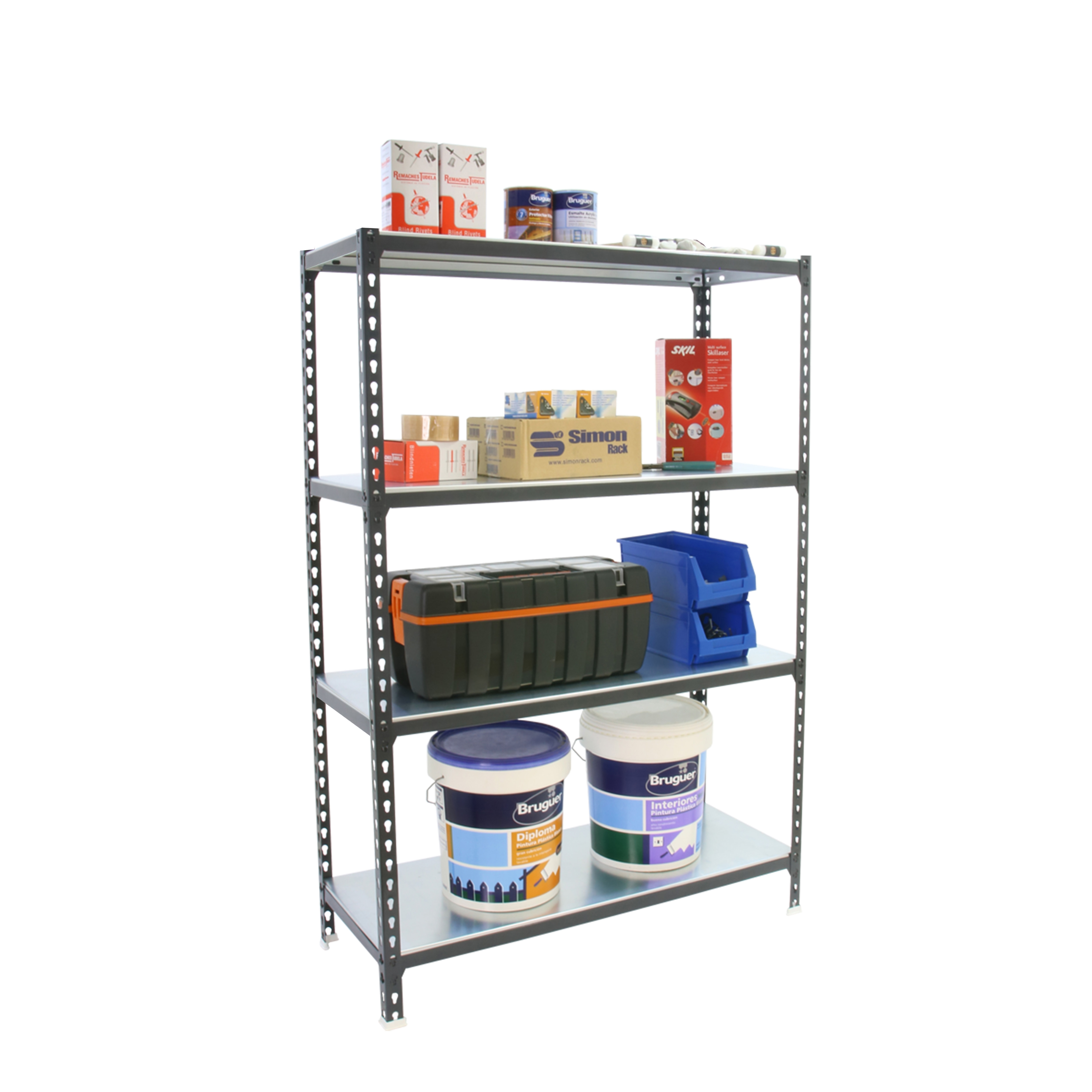 Estantería metálica Simonclick Megaplus 4 Baldas 120x150x30 cm Antracita / Blanco-2