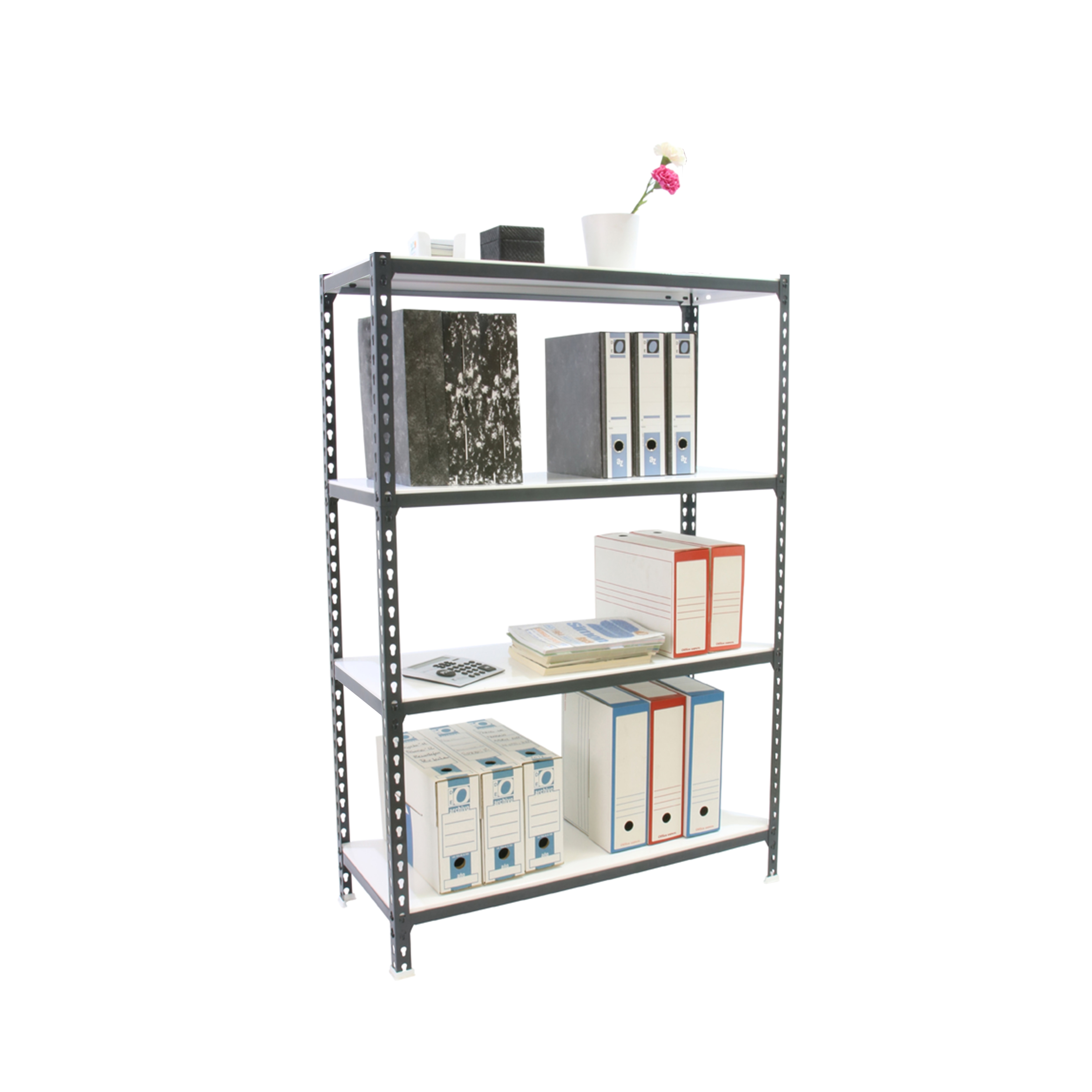 Estantería metálica Simonclick Megaplus 4 Baldas 120x150x30 cm Antracita / Blanco-3