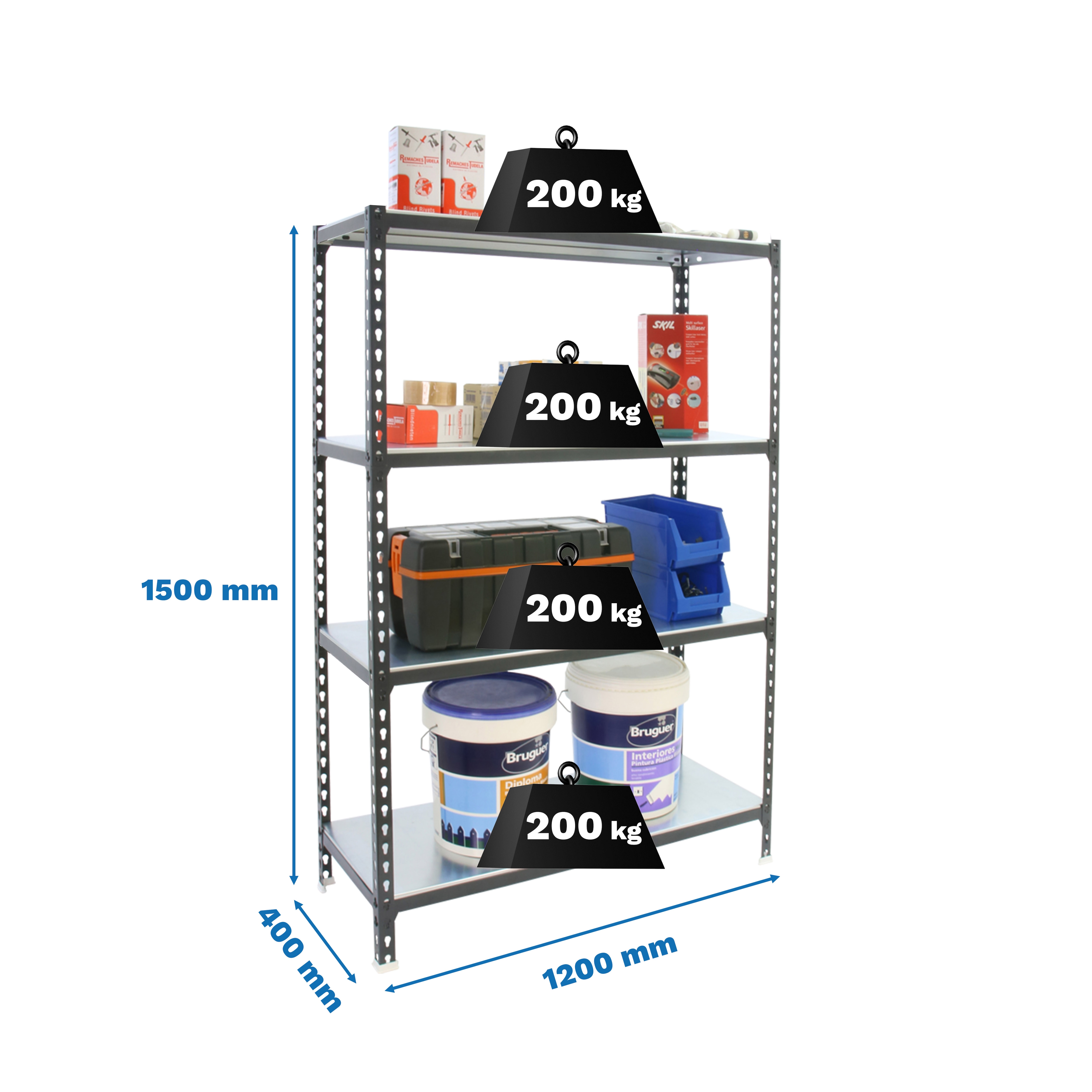 Estante Metálica Simonclick Megaplus 4 Prateleiras - 120x150x40 cm Antracite / Cinzento-4