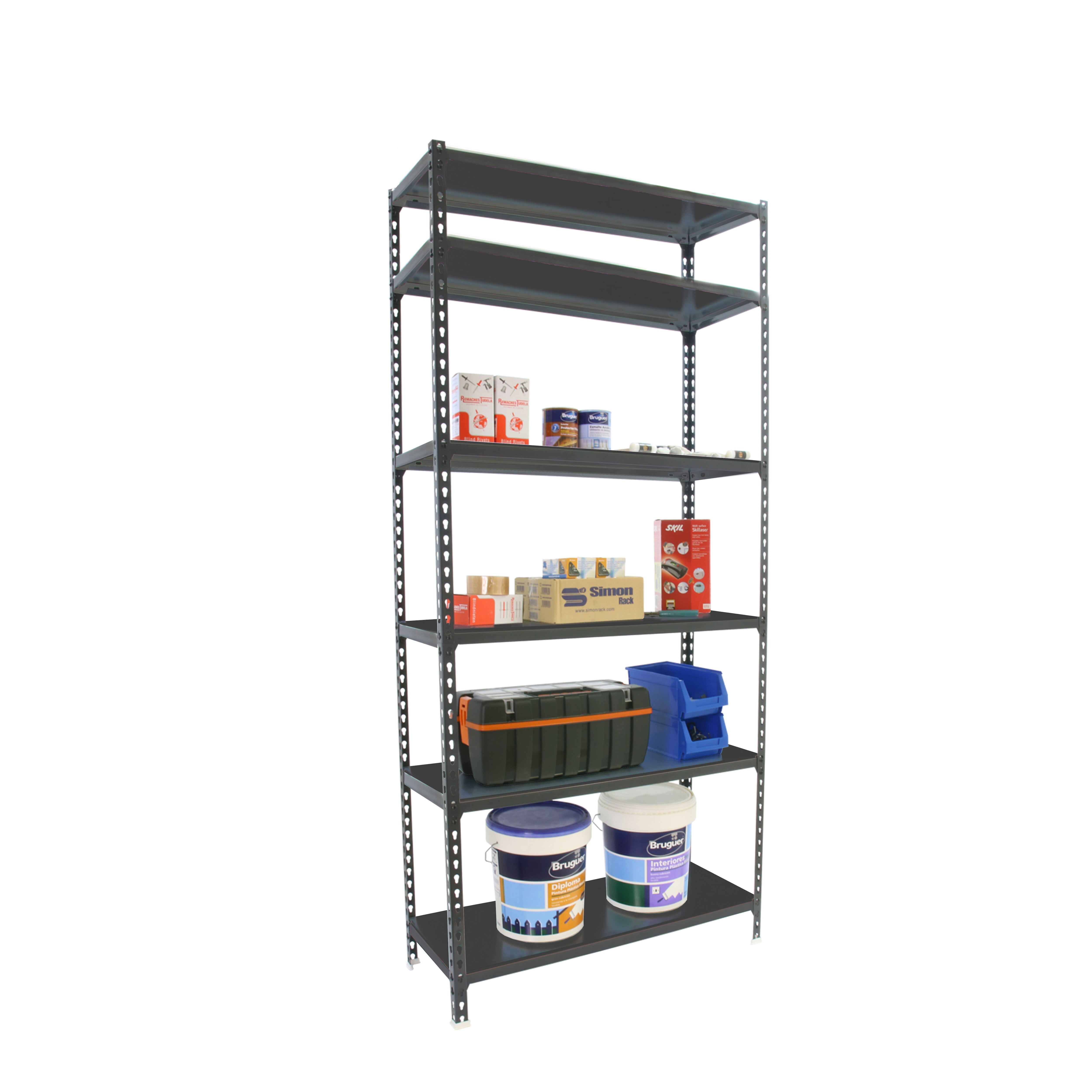 Estante Metálica Simonclick Megaplus 6 Prateleiras - 120x250x30 cm Antracite / Cinzento-2