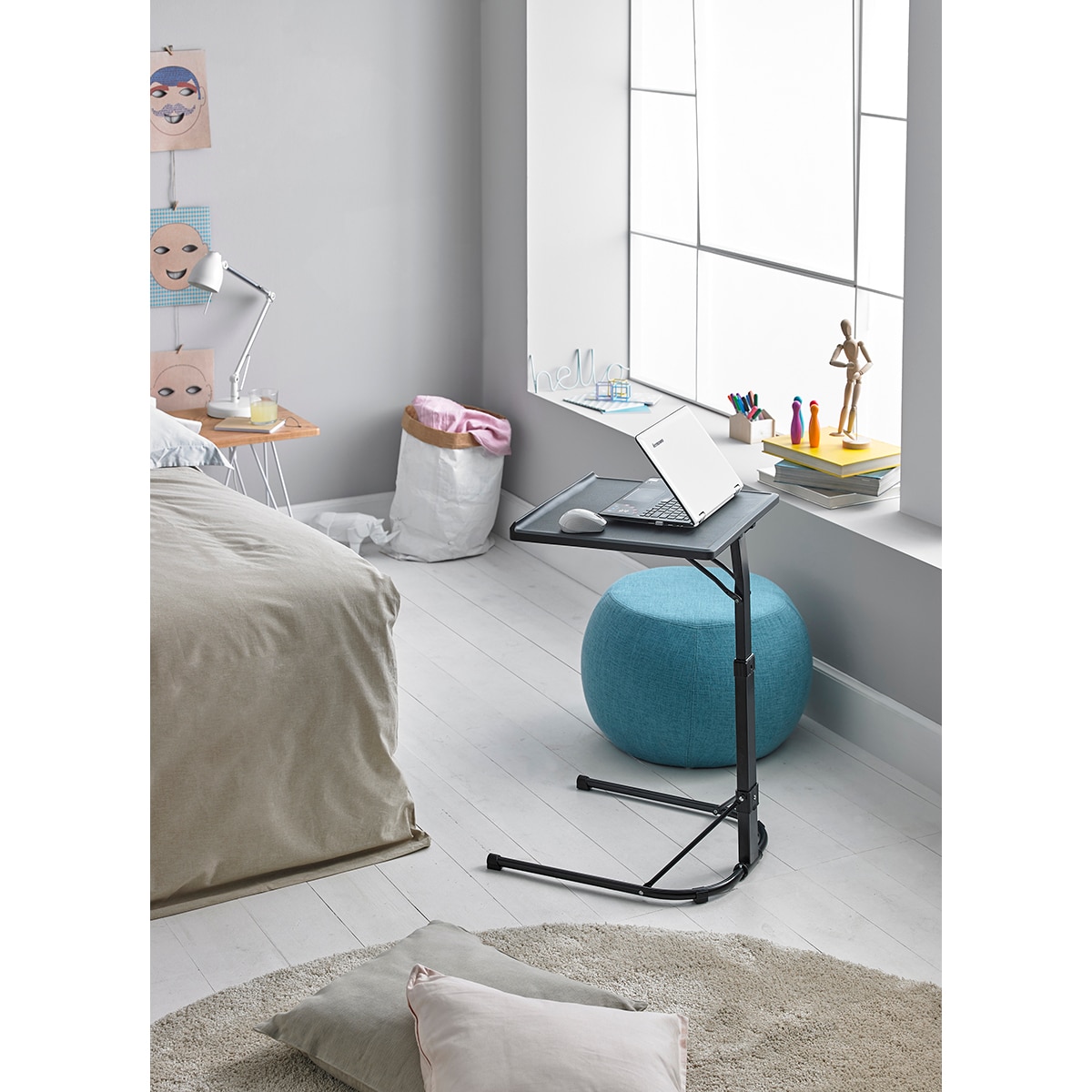 Mesa Auxiliar Plegable con Altura Ajustable Negro-6