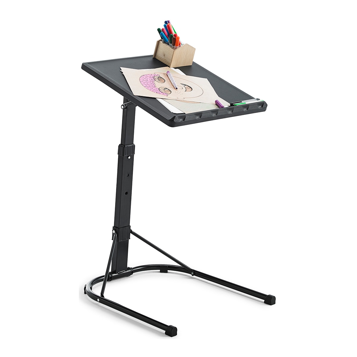 Mesa Auxiliar Plegable con Altura Ajustable Negro-13